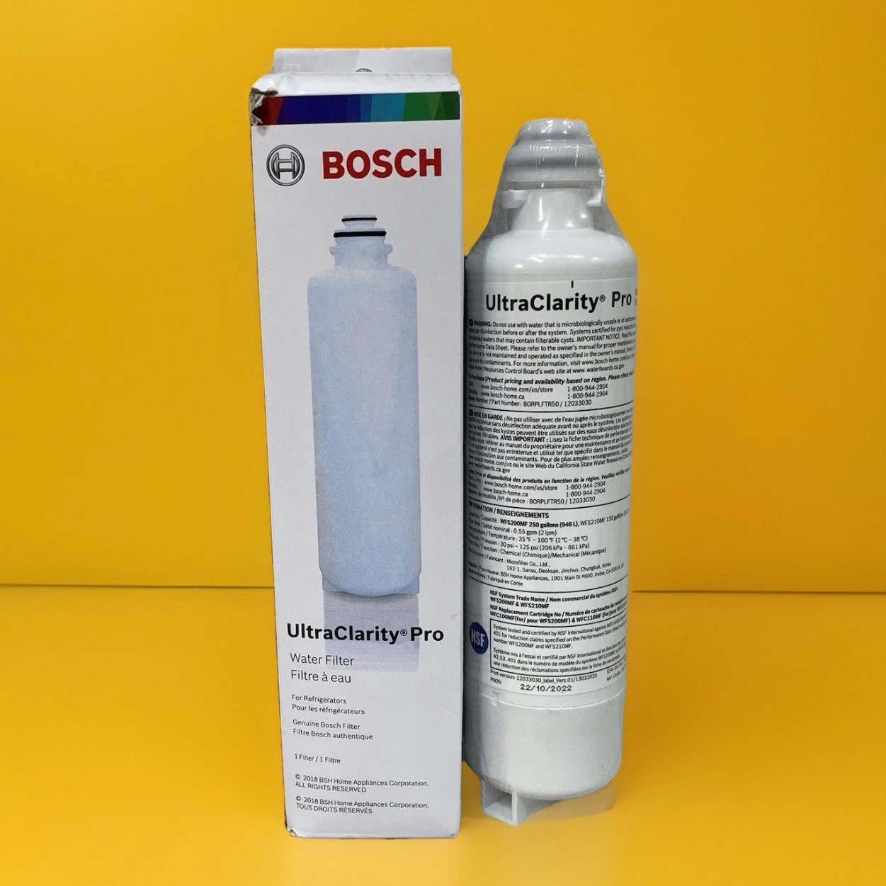 1 PACK Bosch Ultra Clarity Pro BORPLFTR50 Water Filter White #WFS200MF/WFS210MF