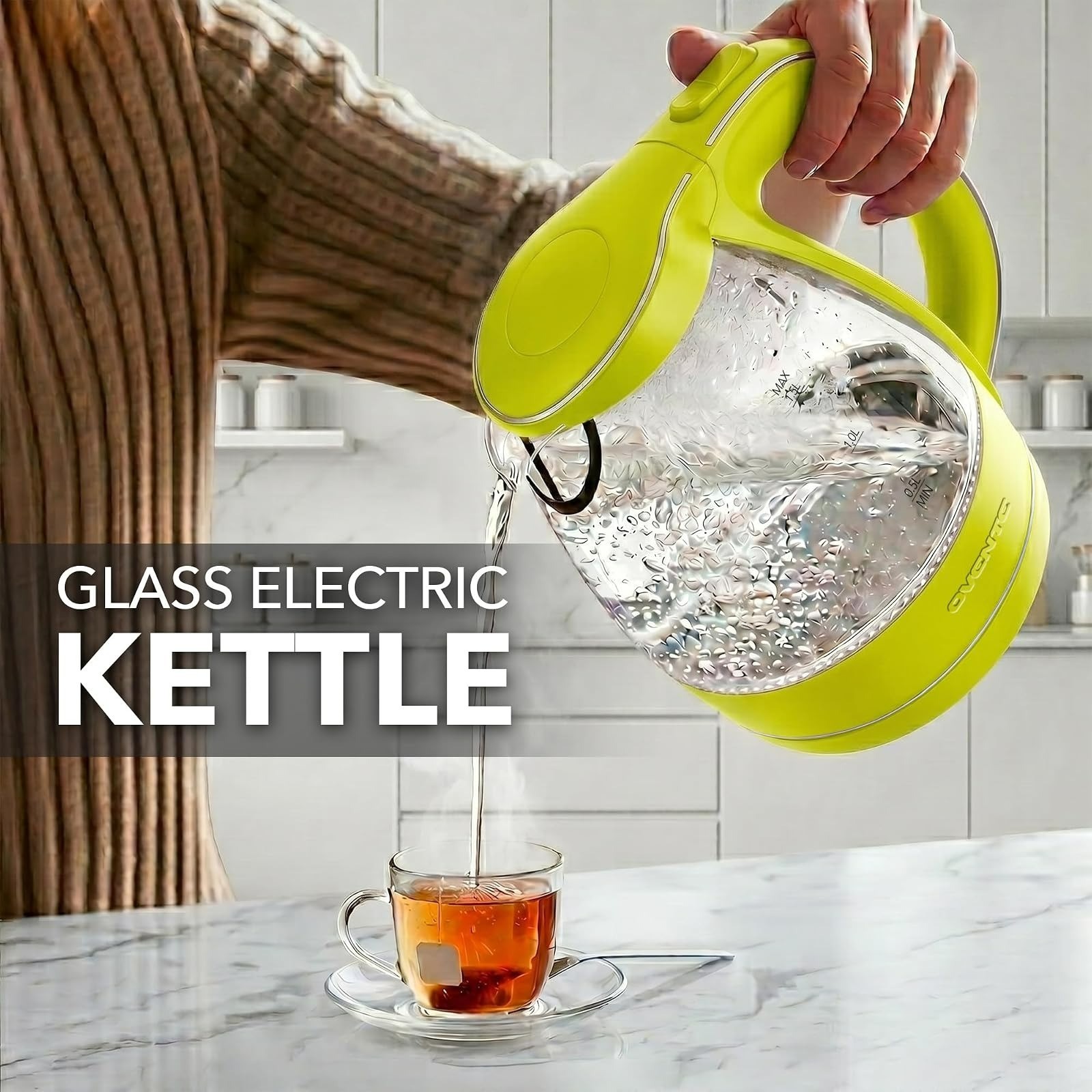 OVENTE 1.5L Glass Electric Kettle, Fast Boiling, BPA-Free, Auto Shut-Off