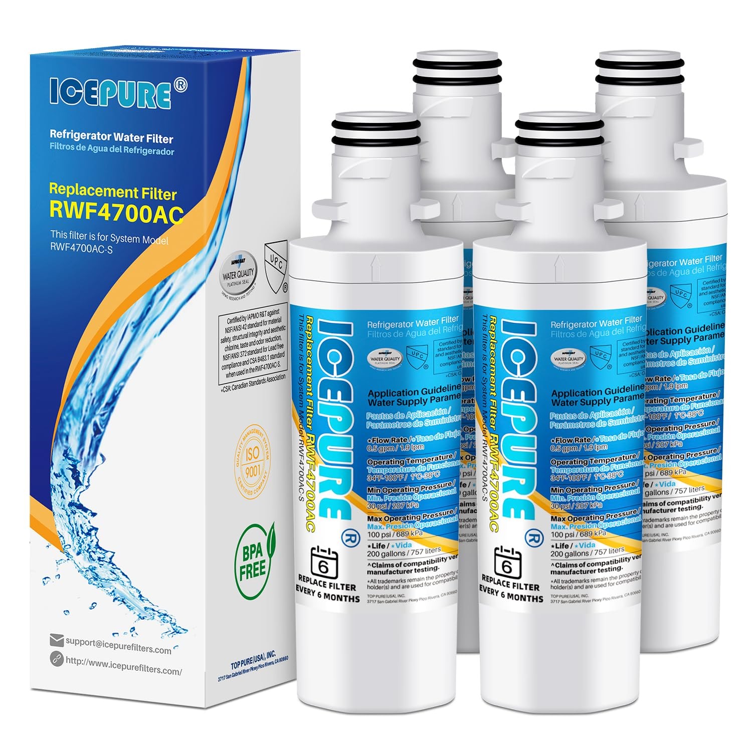 Refrigerator Water Filter Replacement for LG Kenmore Elite 9980 4 Pack Pure Tast