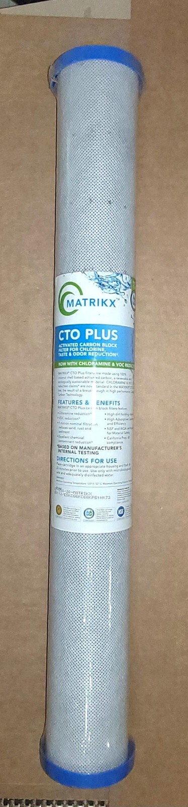 01-250-20-MATRIKX 20″ x 2.5″ CTO PLUS 1 MICRON CHLORINE/CHLORAMINE VOC REDUCTION