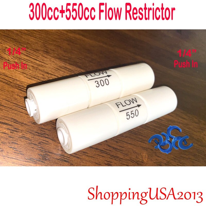 2Pcs 300+550CC 1/4-1/4 Quick Connect Push In Flow Restrictor Water Filter System