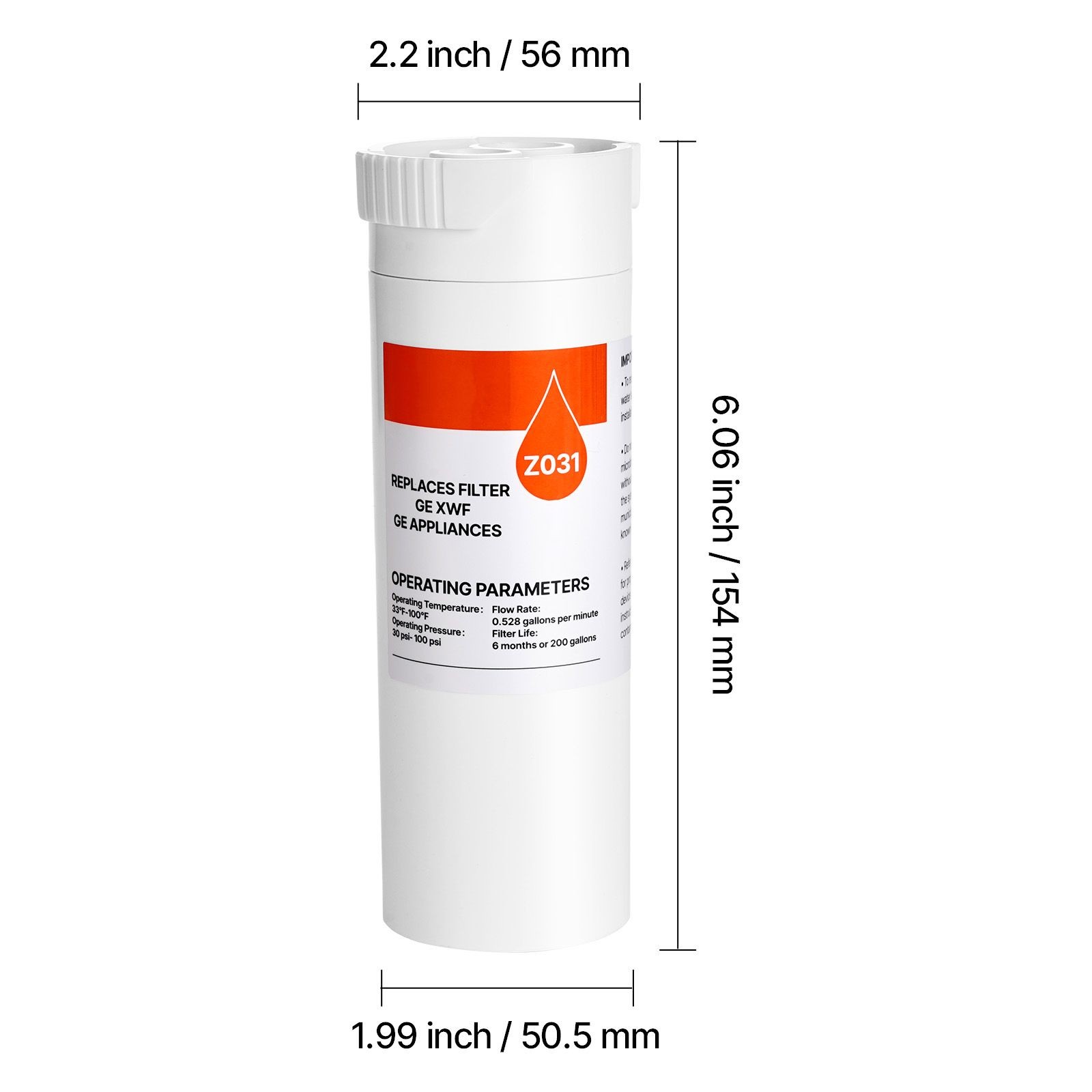 Carbon Block Fridge Water Filter, 6 Months 200 Gal
