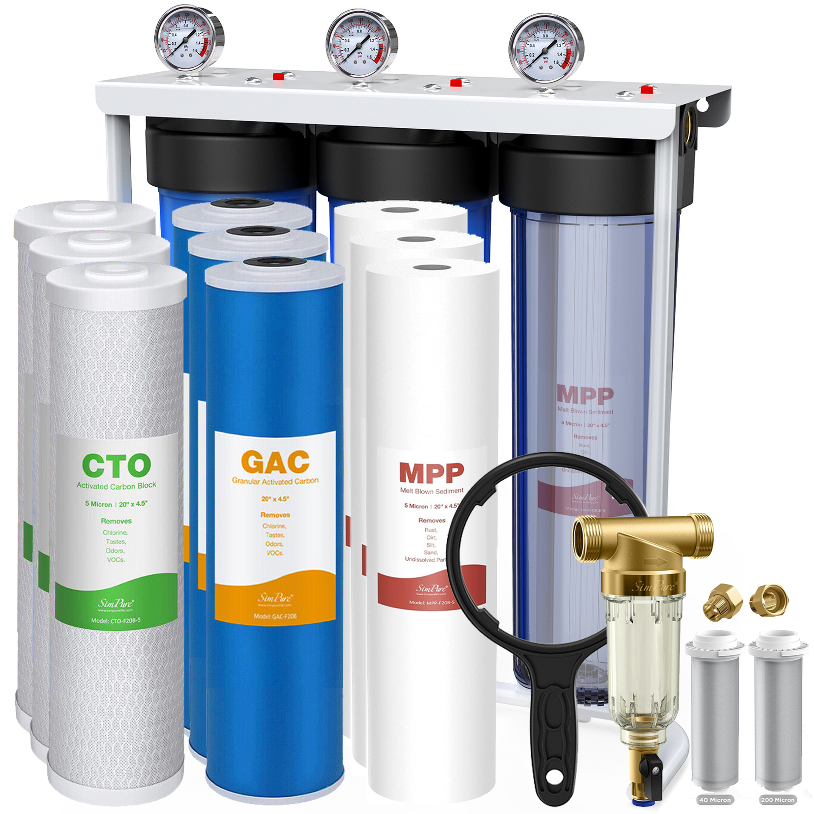 3-Stage 20″x4.5″ Big Blue Spin Down Whole House Water Filter System 150,000 Gals