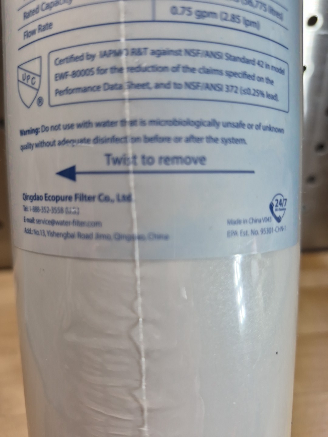 Waterspecialist 3US-PF01 Undersink Water Filter, NSF/ANSI 42 Certified