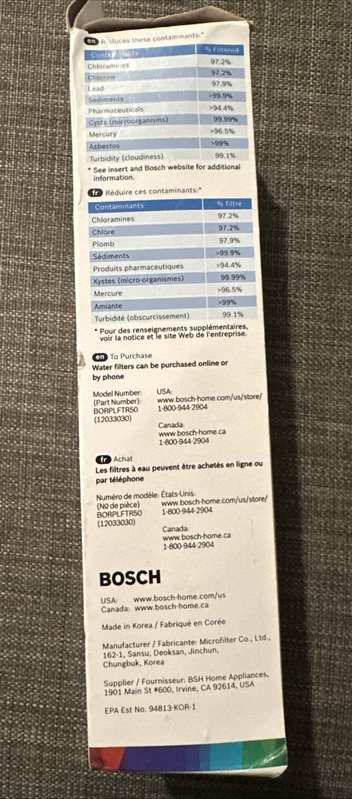 Bosch Ultra Clarity Pro 1 Pack BORPLFTR50 Water Filter Blue #WFS200MF/WFS210MF