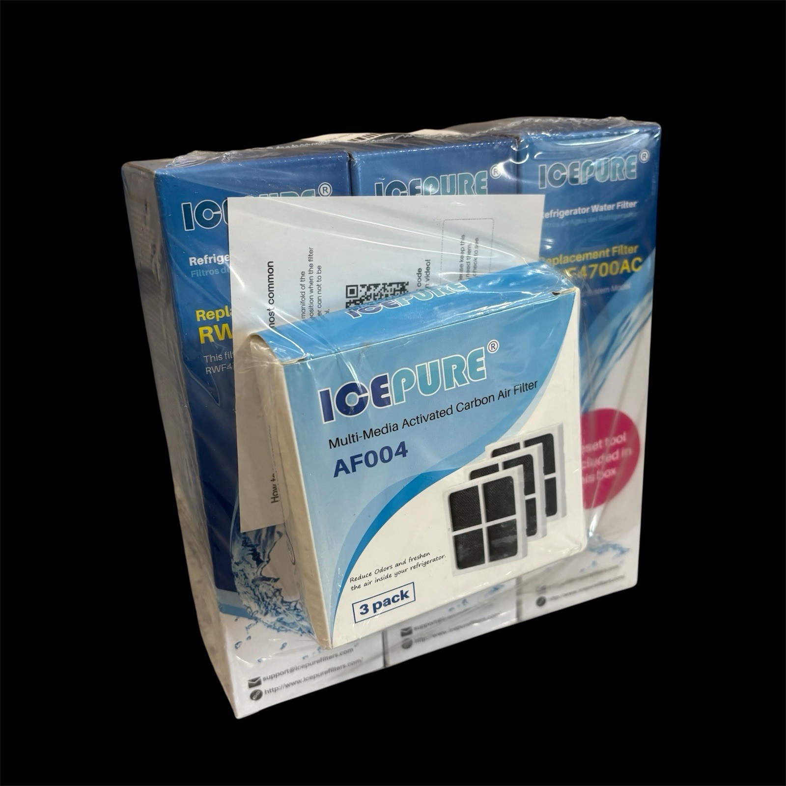 IcePure RWF4700AC Replacement Water Filters 3 Pack & Activated Carbon Air Filter