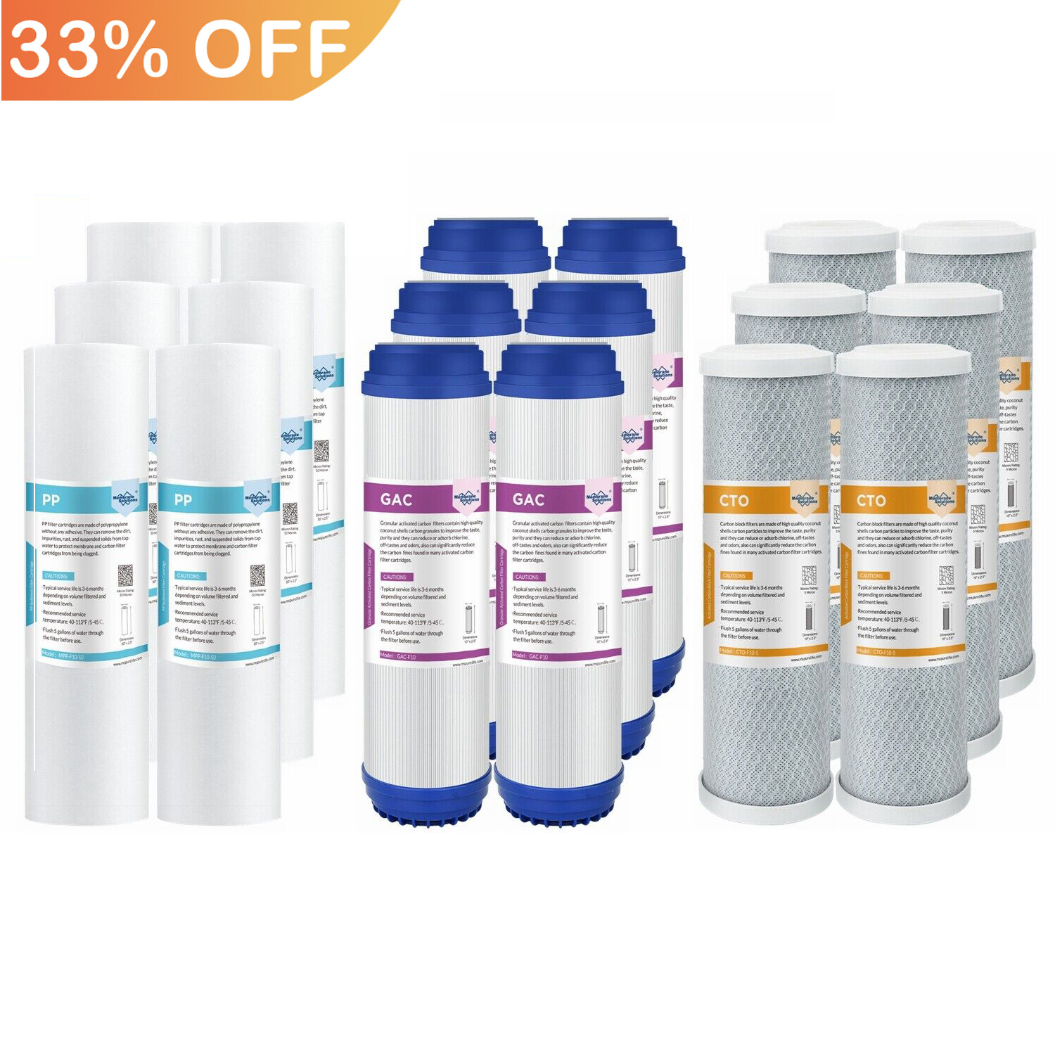 3-Stage Reverse Osmosis RO Sediment GAC Water Filter Replacement Cartridges Set