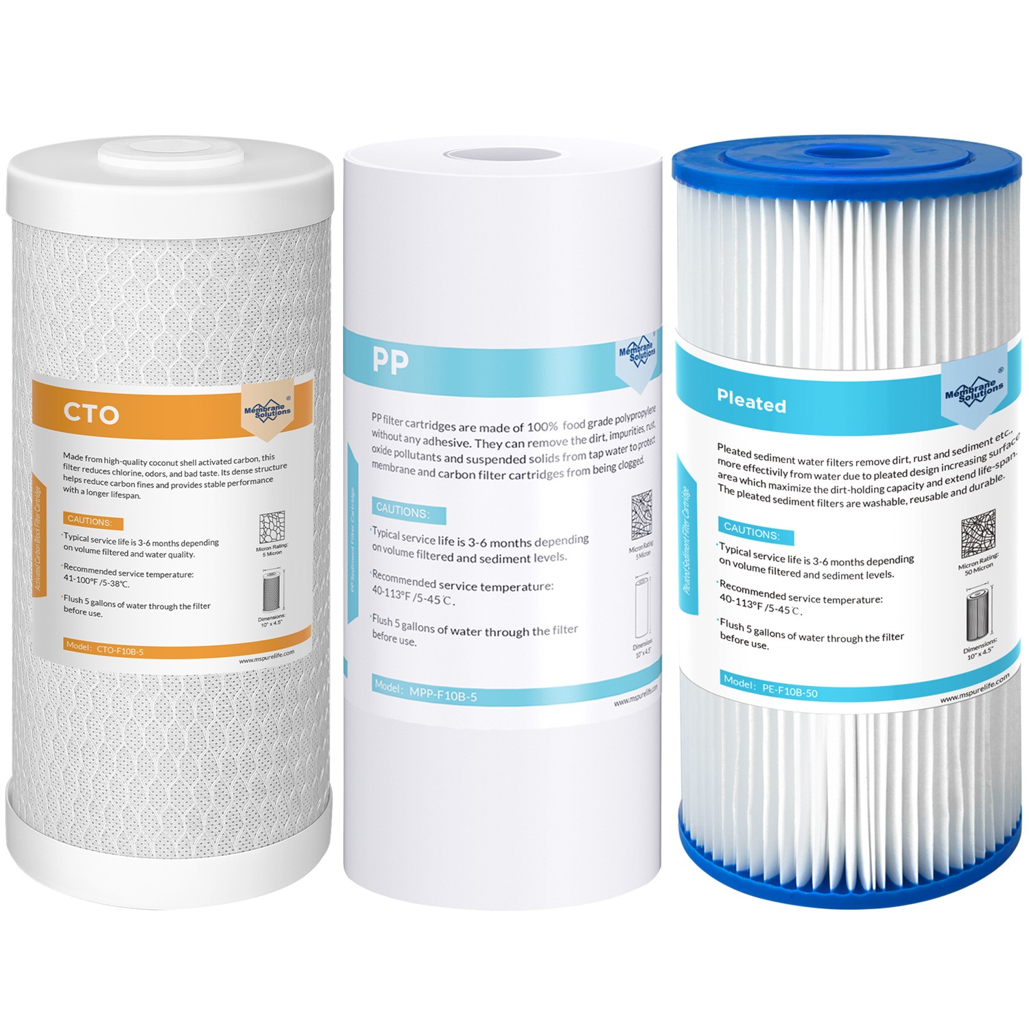 3-Stage 10″x4.5″ Big Blue Pleated+Sediment+CTO Carbon Water Filter Whole House