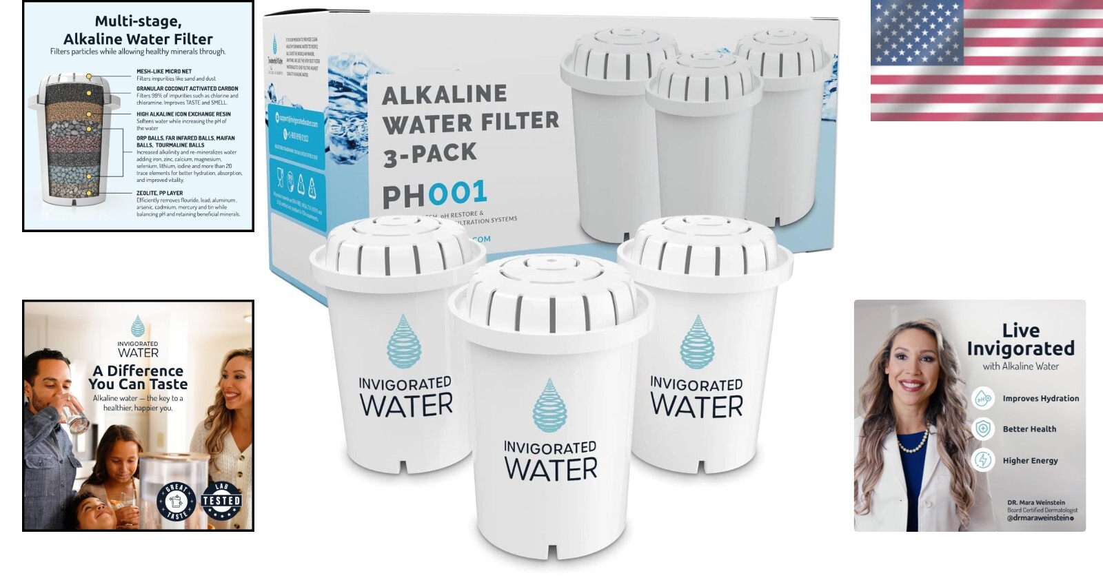 Multi-Stage PH001 Replacement Filter – Improve Water Taste & Purity, 3 Pack