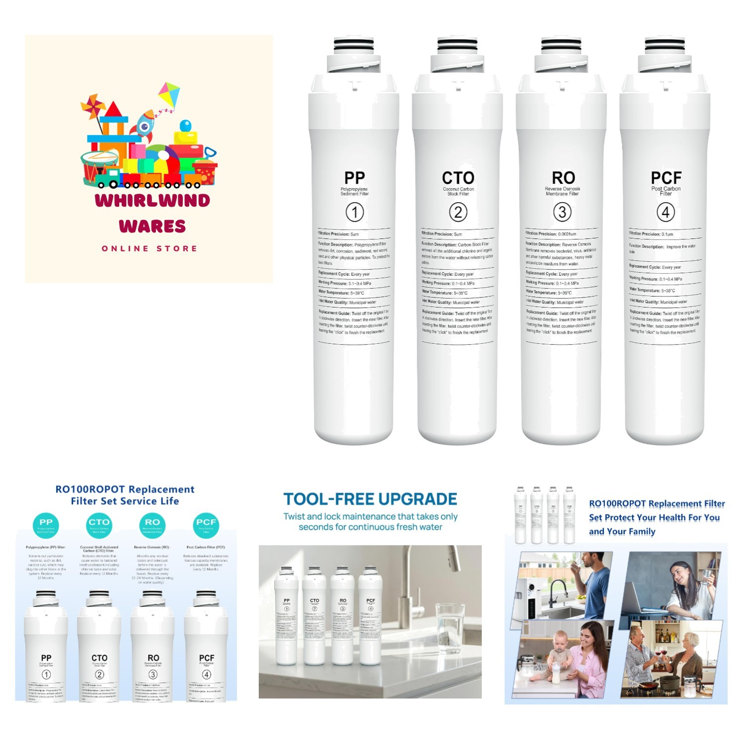 Tool-Free 4-Pack Water Filter Replacement for RO100ROPOT System – Easy Install