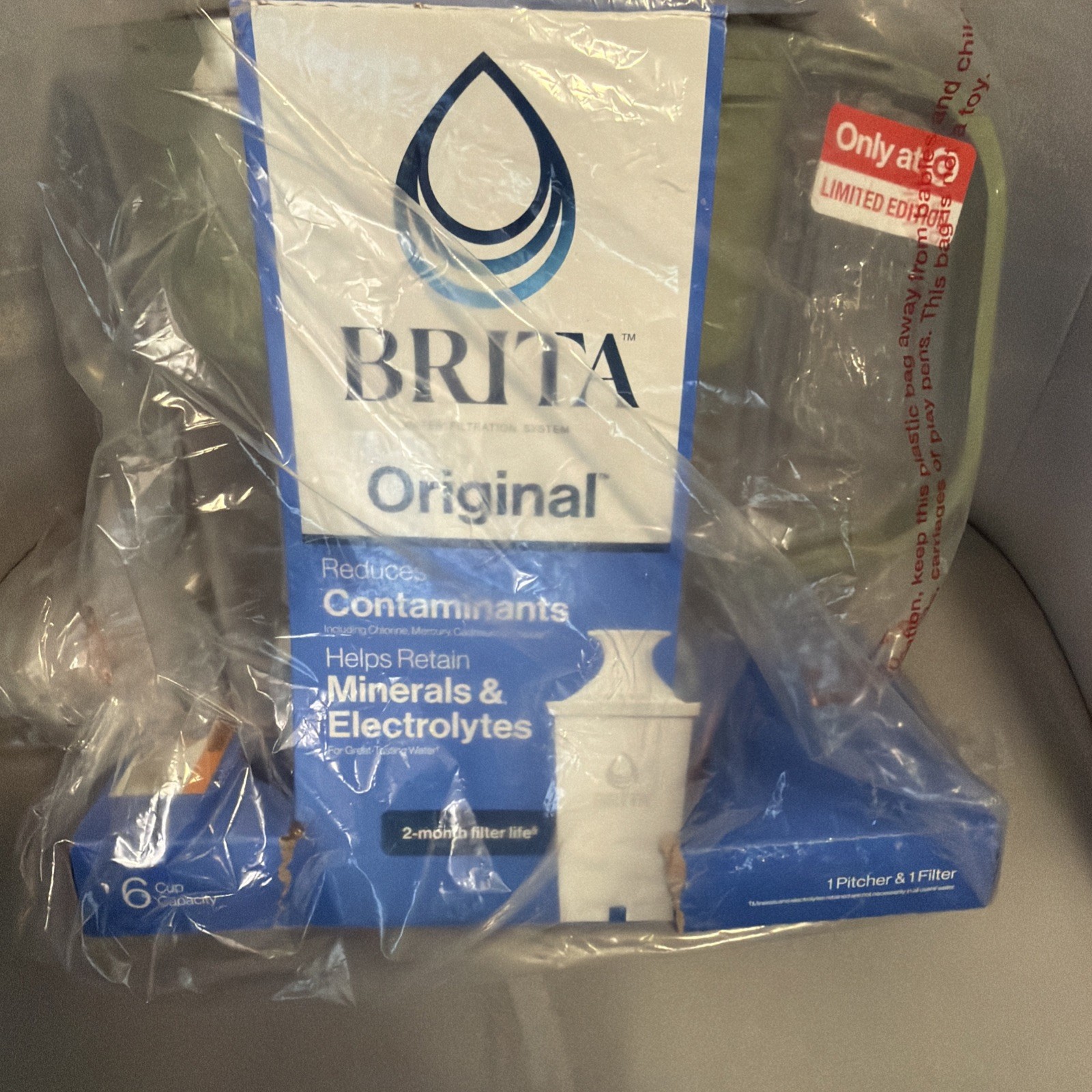 NEW Brita Walter Pitcher (Green) + Filter (NO ORIGINAL PACKAGING)