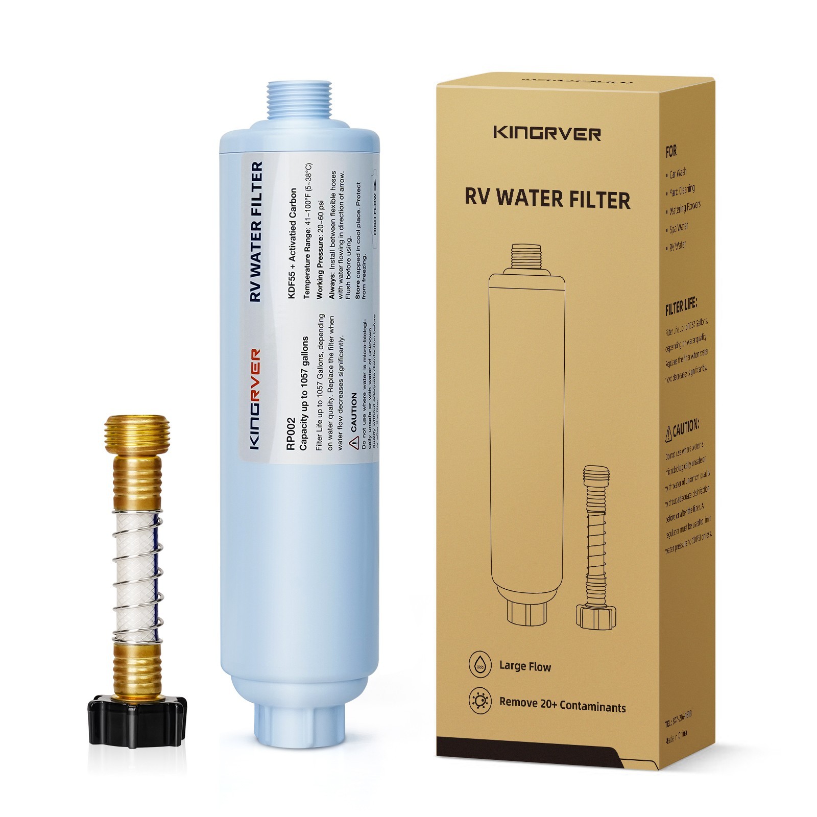 1 Pack Inline Water Filter with Hose Protector for 3/4″ Garden Hose, RV, Camper