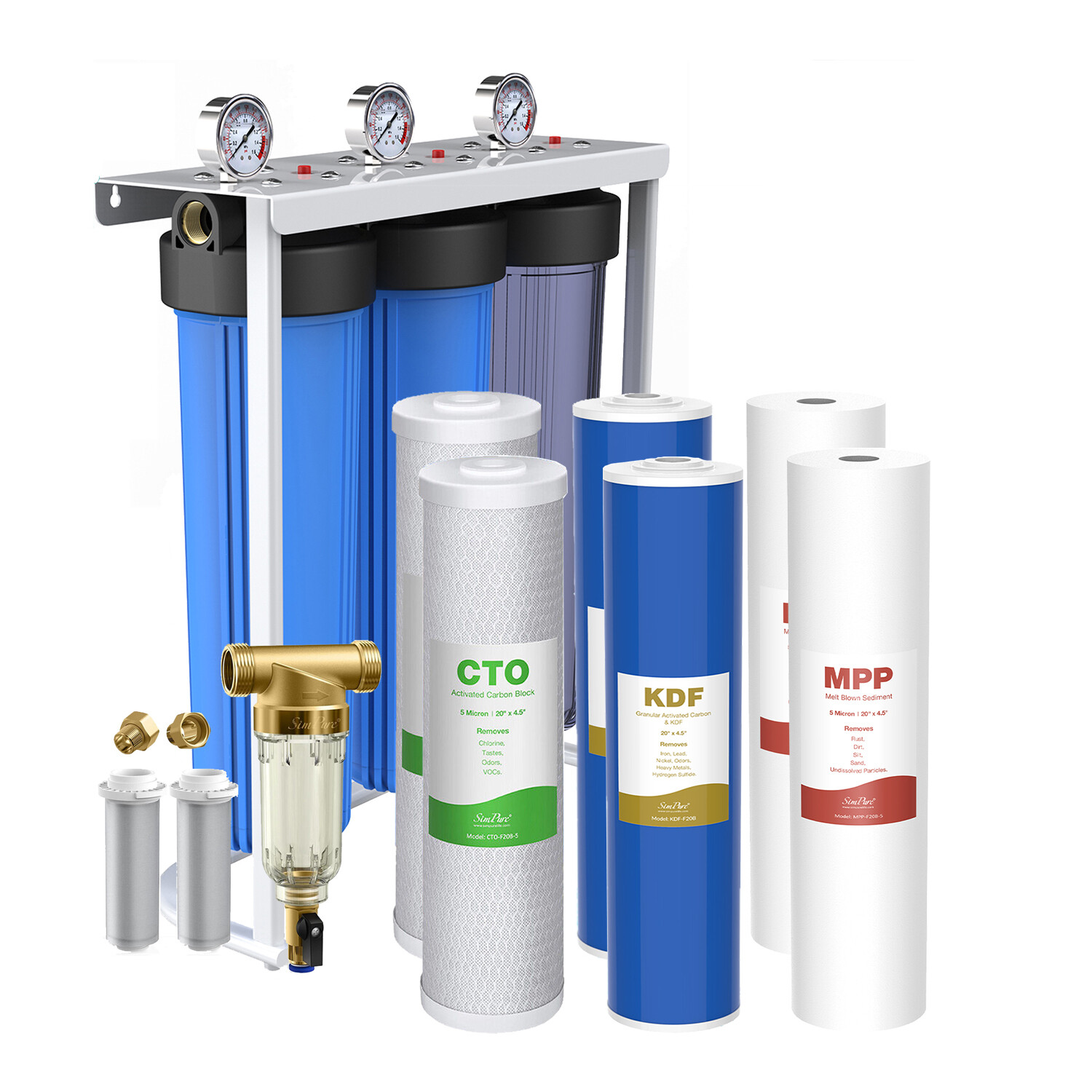 20″ x 4.5″ KDF Big Blue Whole House Water Filter System Heavy Metal Filtration