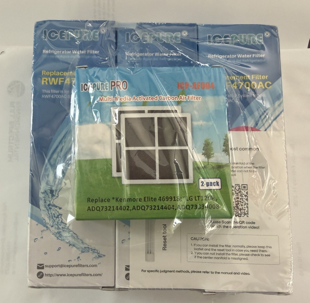 IcePure Refrigerator Water Filters RWF4700AC 3ea New + Air Filter 2 Pack