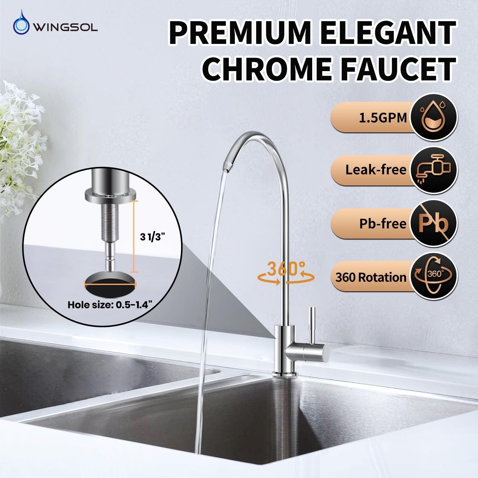 WINGSOL Under Sink Water Filter System with Chrome 1 Count (Pack of 1)