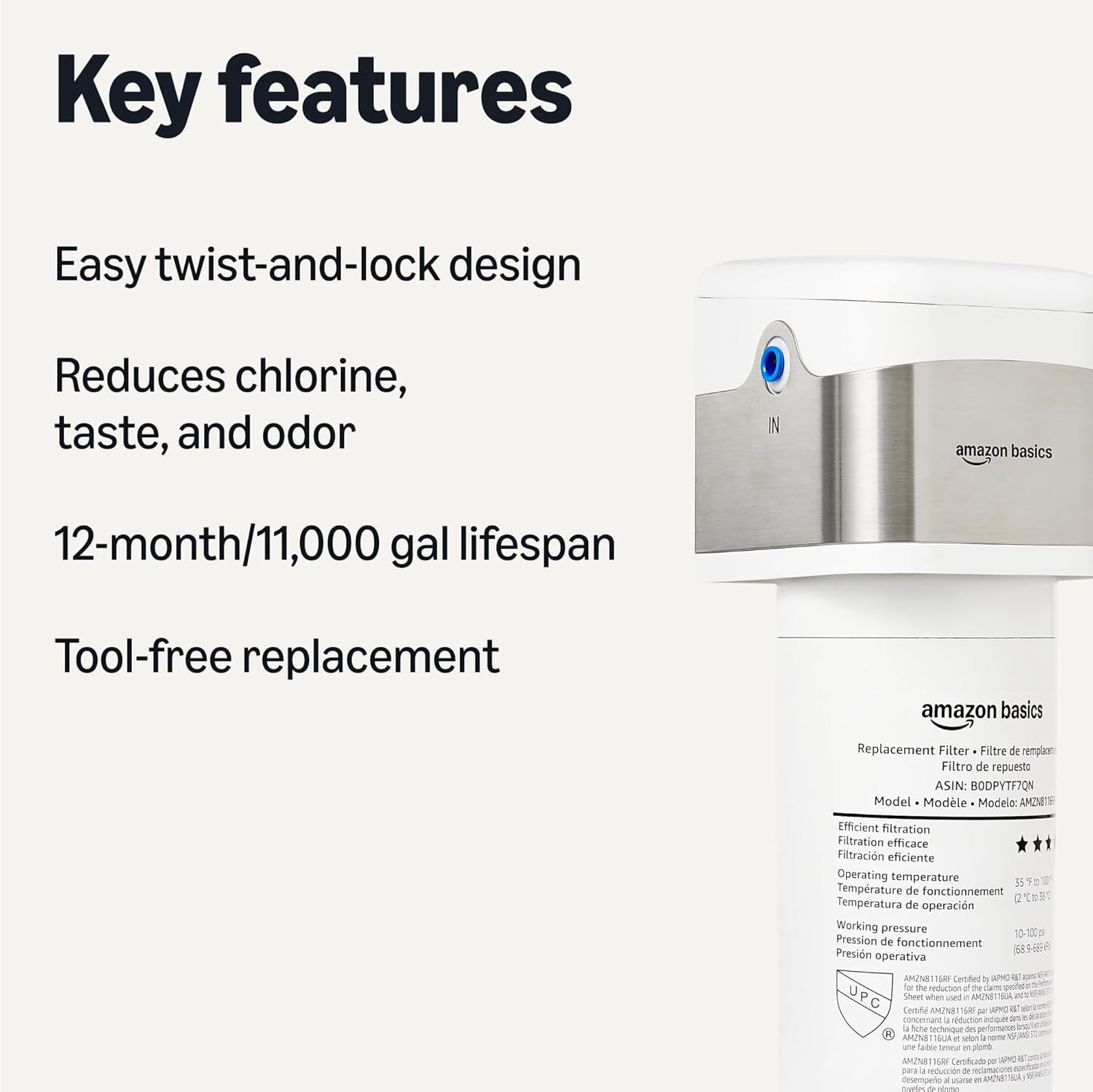 under Sink Water Filter System, NSF/ANSI 42 & 372 Certified, Easy Twist-And-Lock
