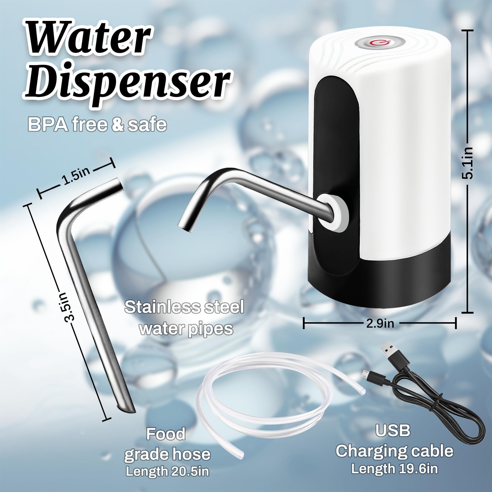Water Table Pump, Portability Electric Water Pump with USB Data Cable,White A…
