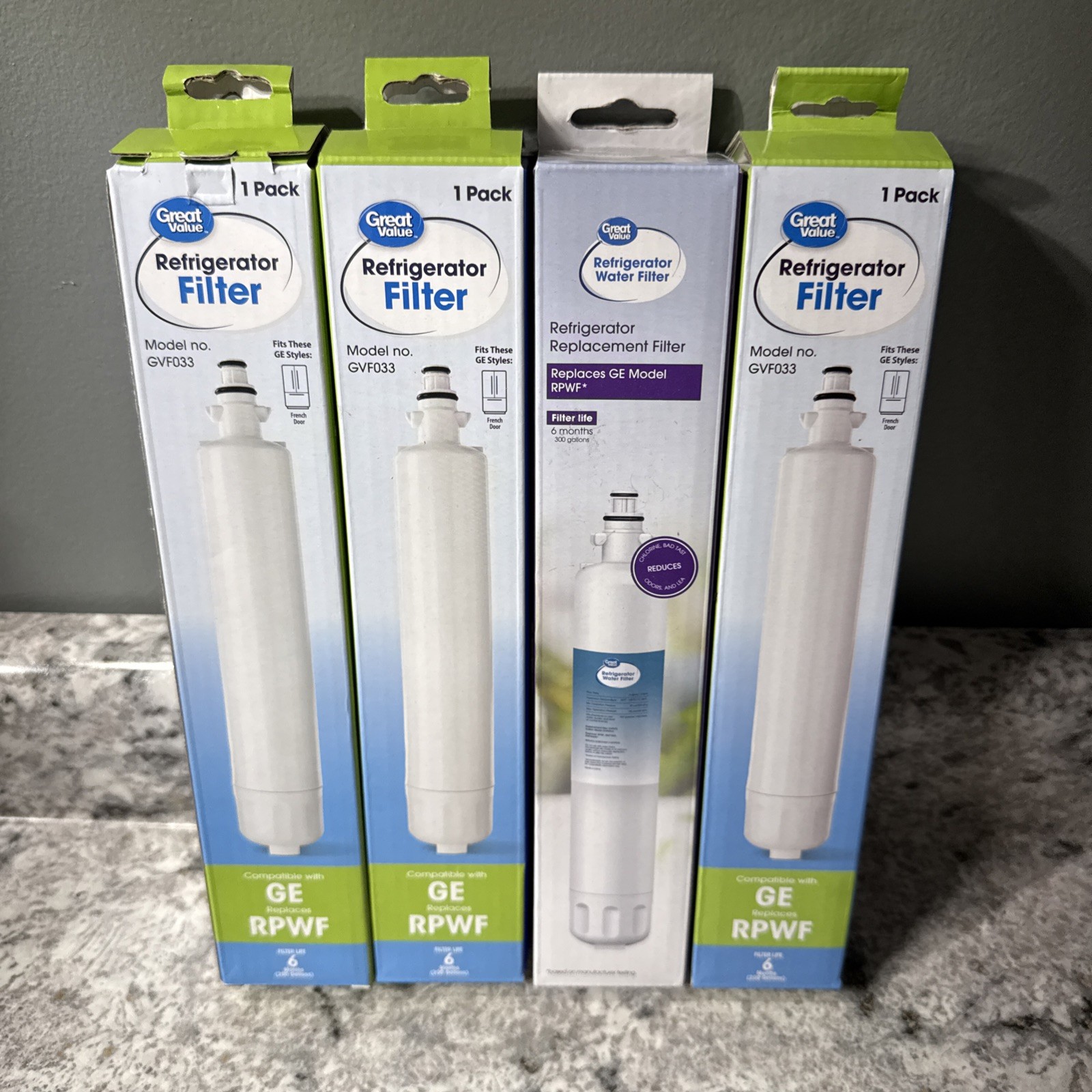 Ge Model RPWF 6months 200 gal (4) Great Value Refrigerator Water Filter Replaces