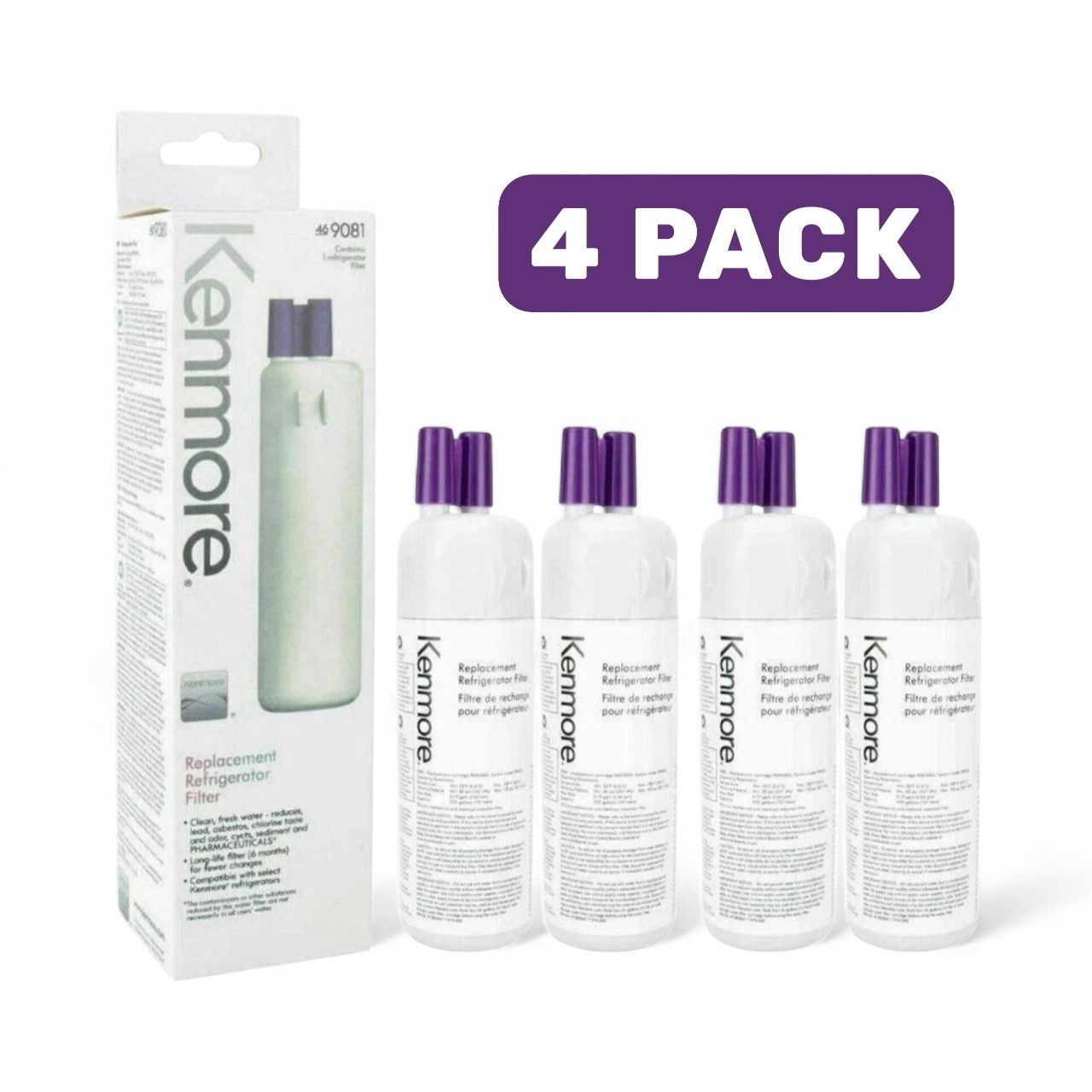 4 Pack For 9081 46-9081 46-9930 Replacement Refrigerator Water Filter Kenmore