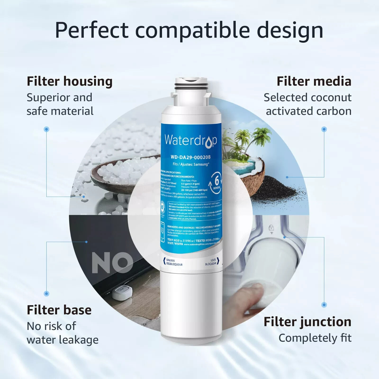 9 new seald Waterdrop DA29-00020B Refrigerator Water Filters for Samsung HAF-CIN