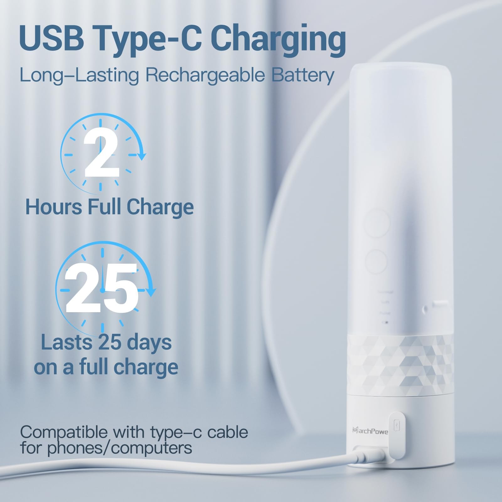 Marchpower Upgraded 2-in-1 Electric Toothbrush 1 Count (Pack of 1), White
