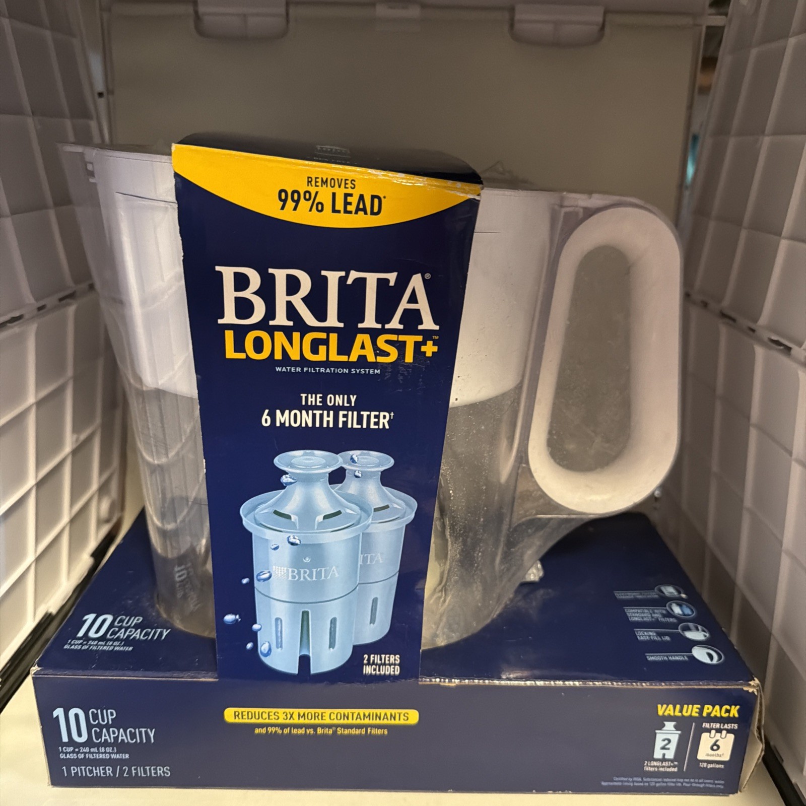 Brita Large 10 Cup Water Pitcher + 2 Elite LongLast+ Filters Last 6 Months Each