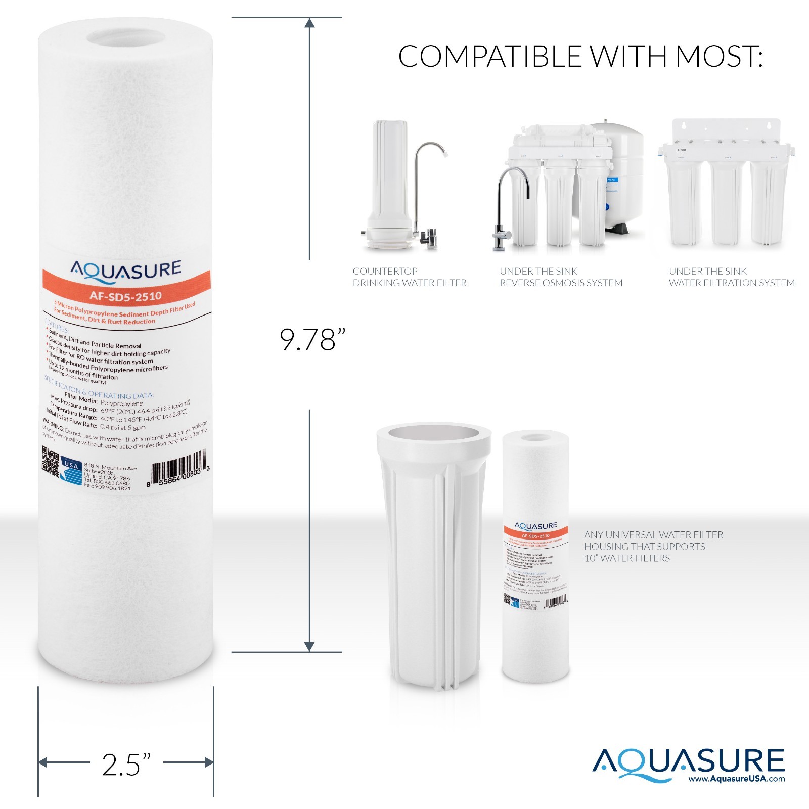 Aquasure Pioneer Series 5 Micron Polypropylene Sediment Depth Filter 10″