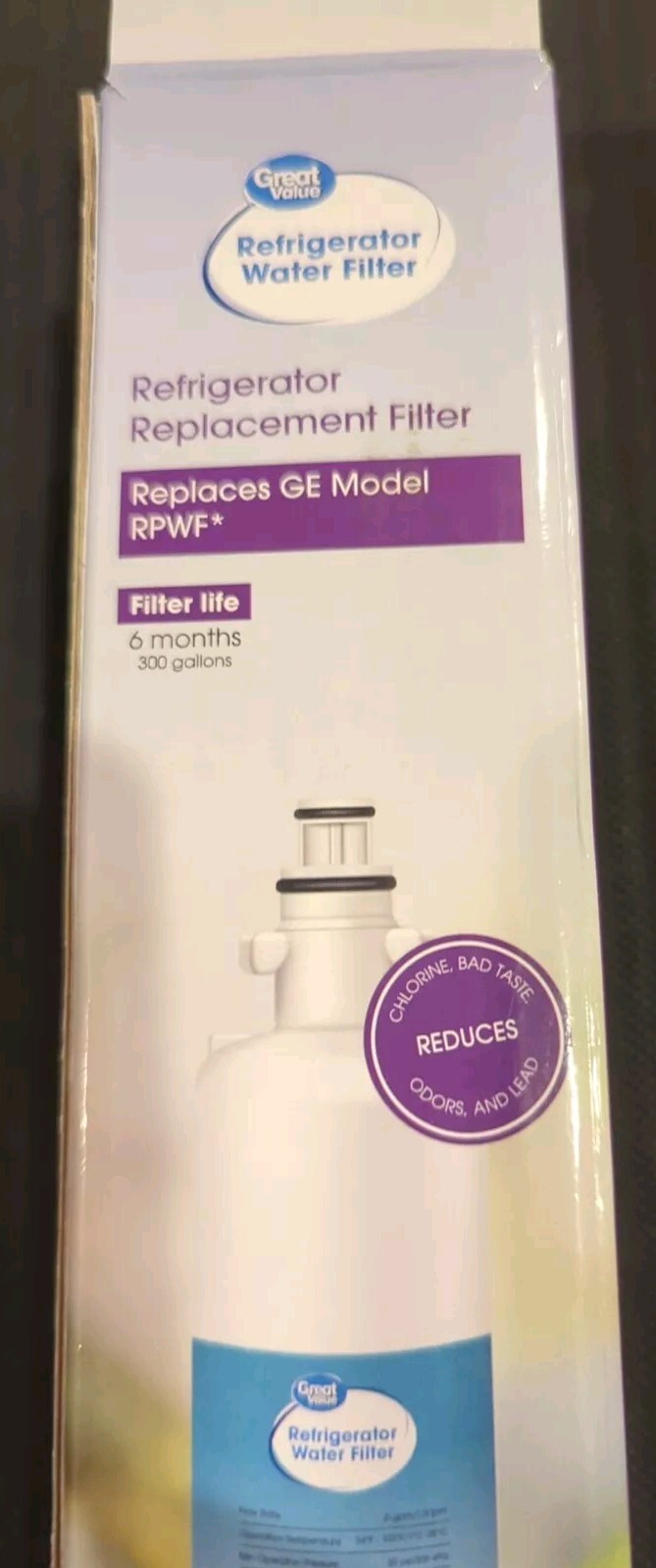 Great Value Refrigerator Water Filter Replaces GE Model RPWF 6months 300 gal