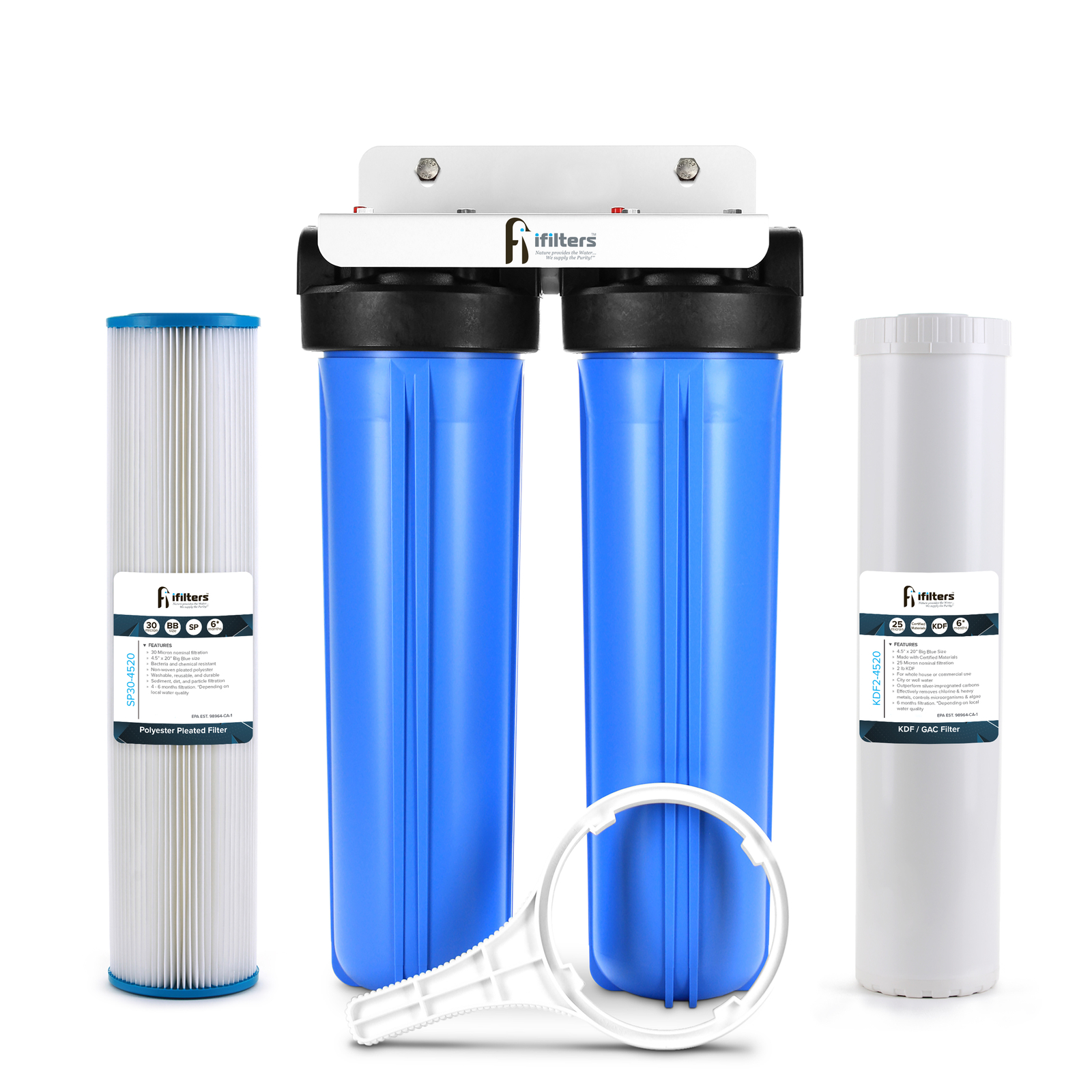 Well Water Dual Filtration System Sediment Odor Taste Rust 20″, 1″ Ports