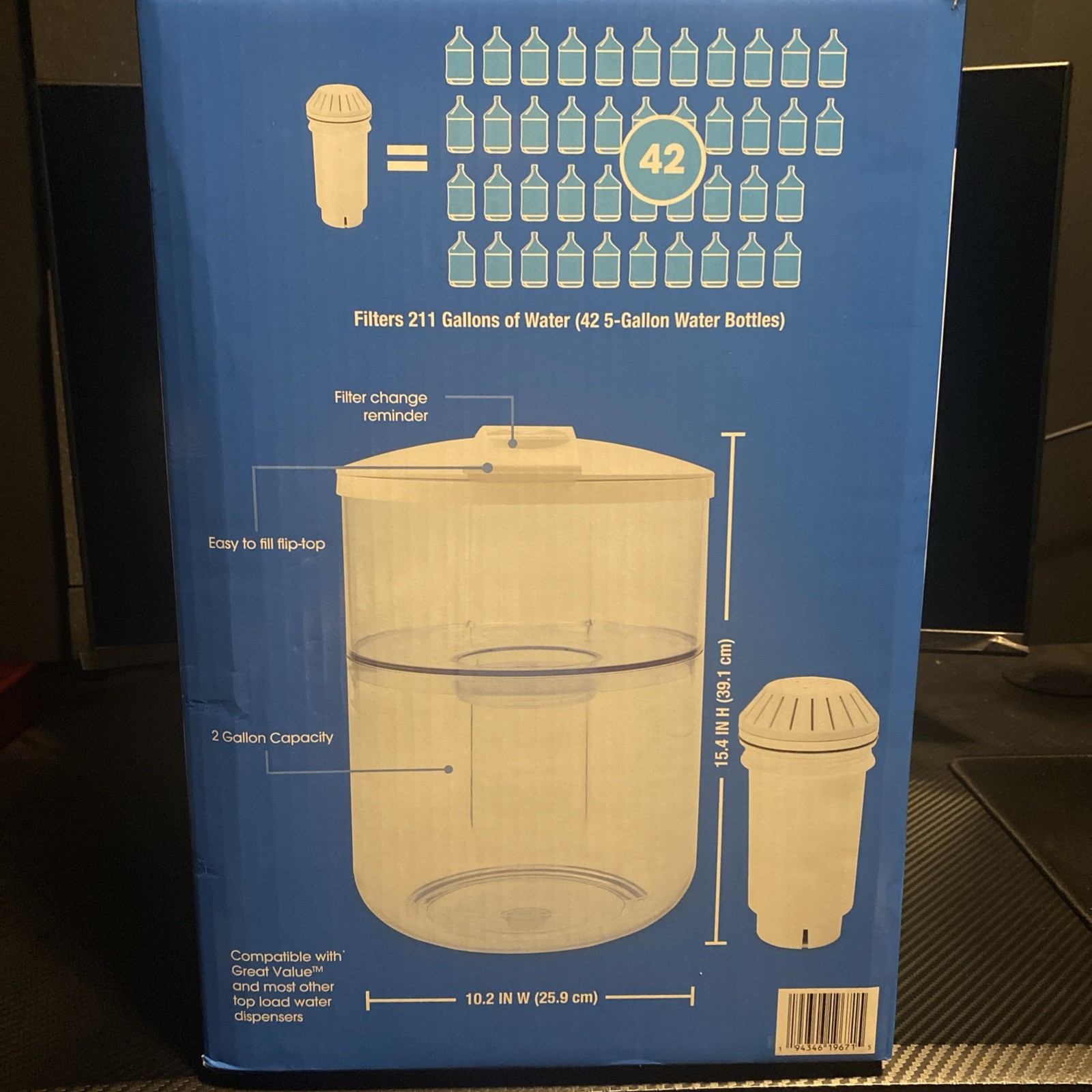 Great Value Reusable Water Filtration Tank for Top Loading Water Dispensers New