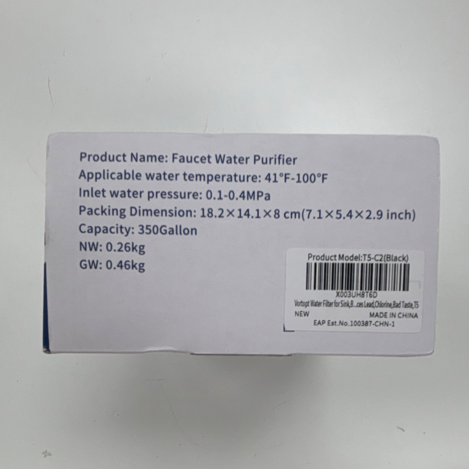 Vortopt Faucet Water Purifier T5-C2 Activated Carbon Rod 350 Gallon – Black
