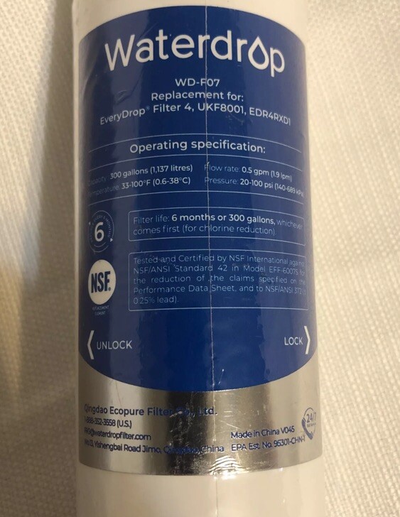 Waterdrop WD-F07 Replacement Filter 300 Gal Capacity Maytag UKF8001 Sealed E2