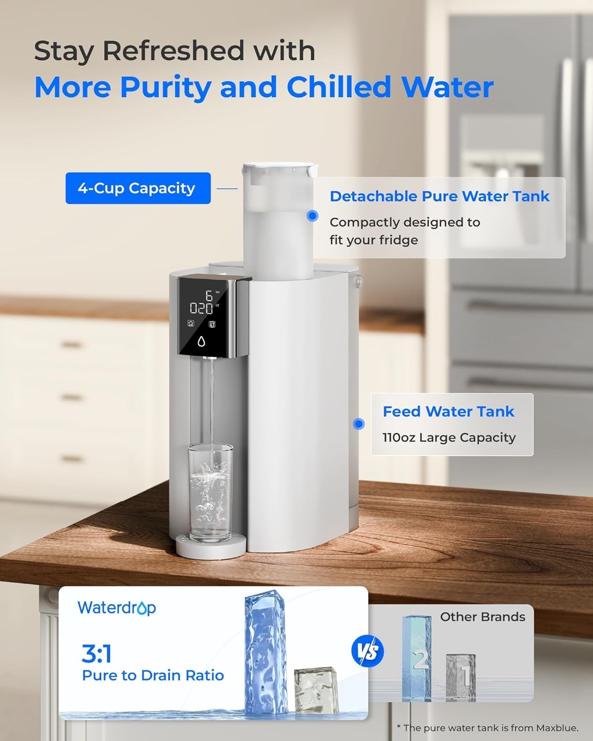 Waterdrop WD-A1 Countertop Reverse Osmosis System, Hot and Cold Water Dispenser