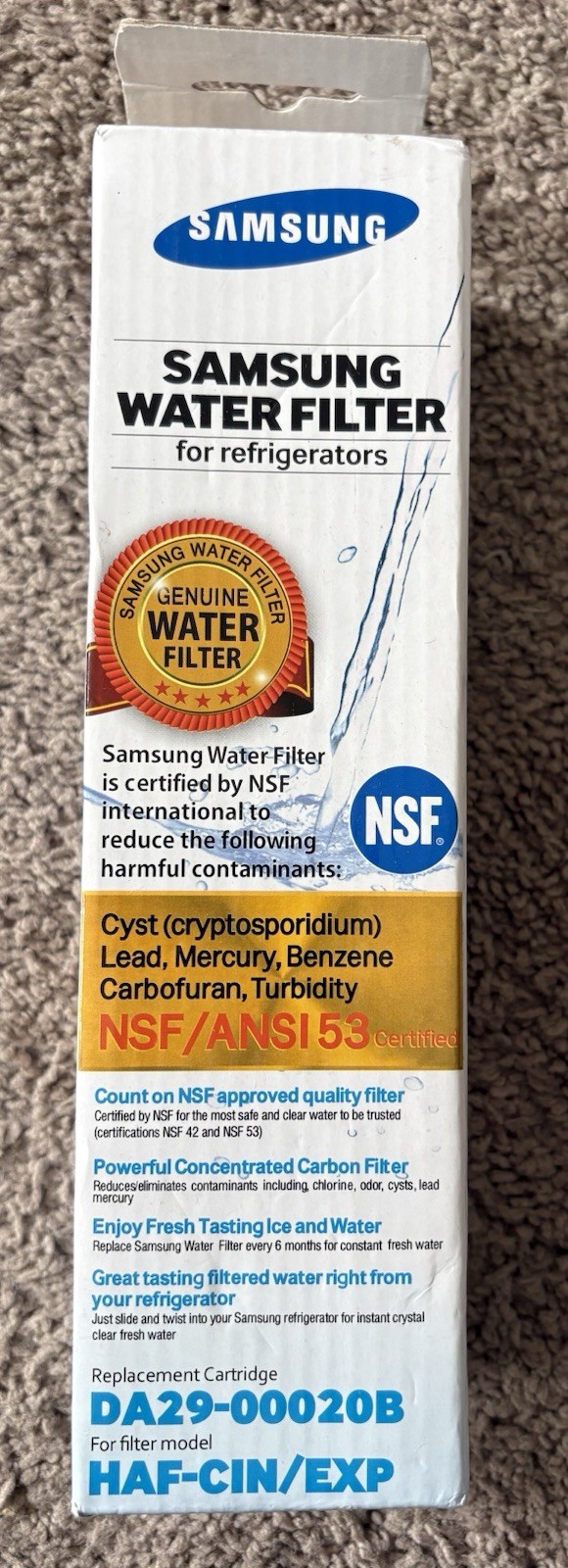 Genuine, Samsung, Replacement Water Filter, DA29-00020B, HAF-CIN/EXP