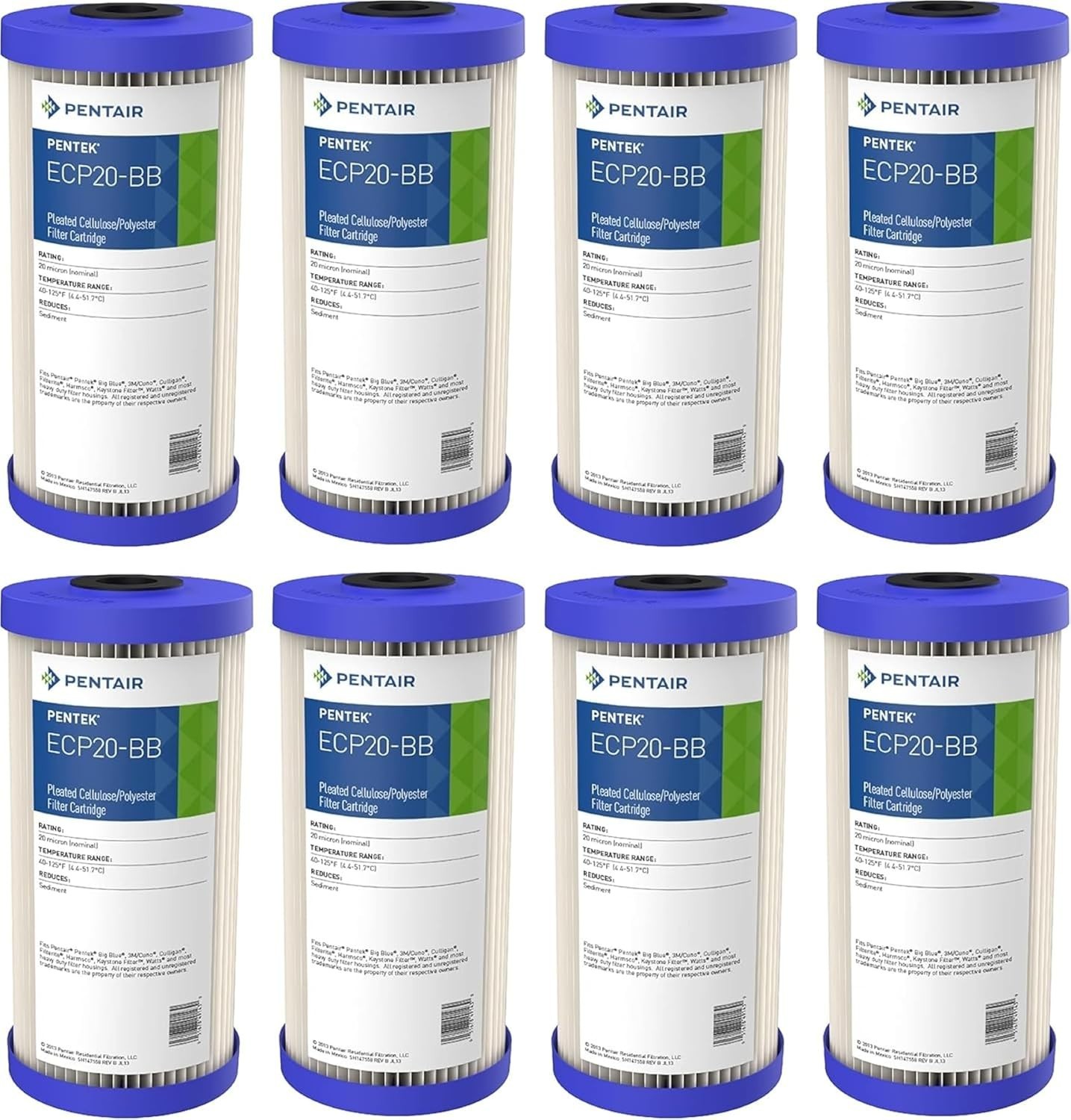 Pentair Pentek ECP20-BB Big Blue Sediment Water Filter, 10-Inch, Whole House 8PC