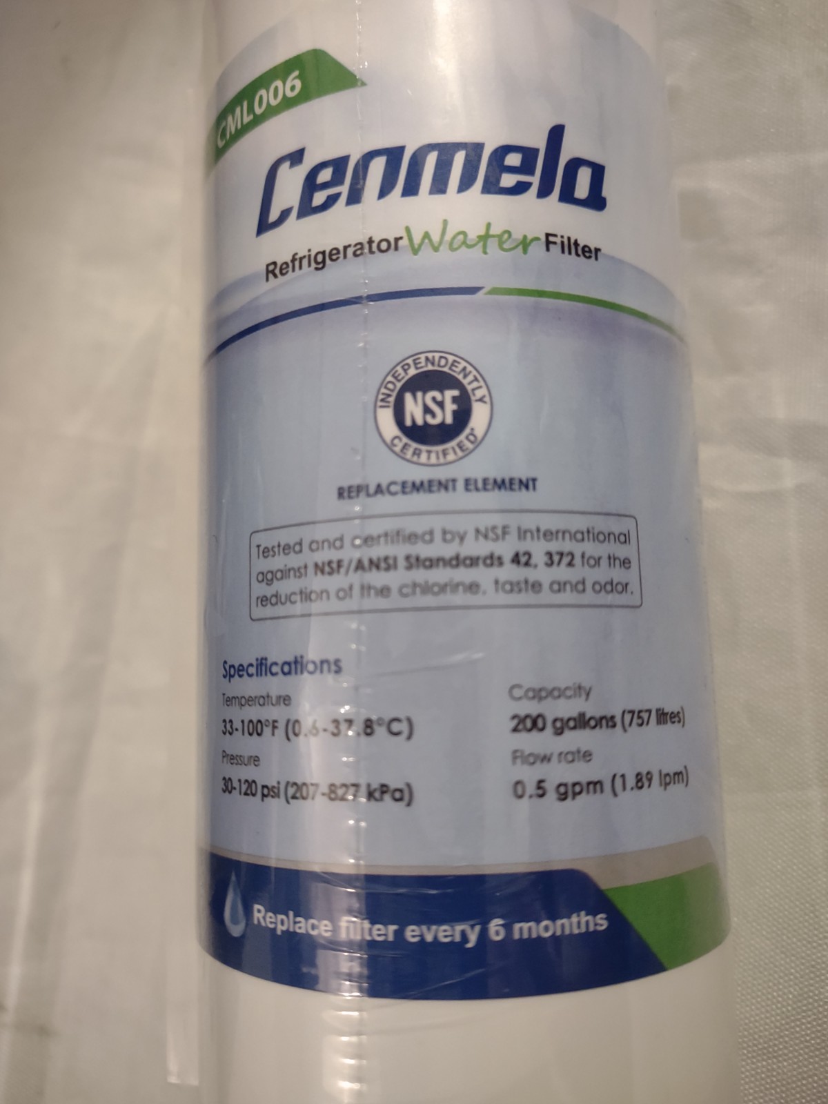 Cenmela Refrigerator Water Filter Replacement Element 30-120 psi CML006