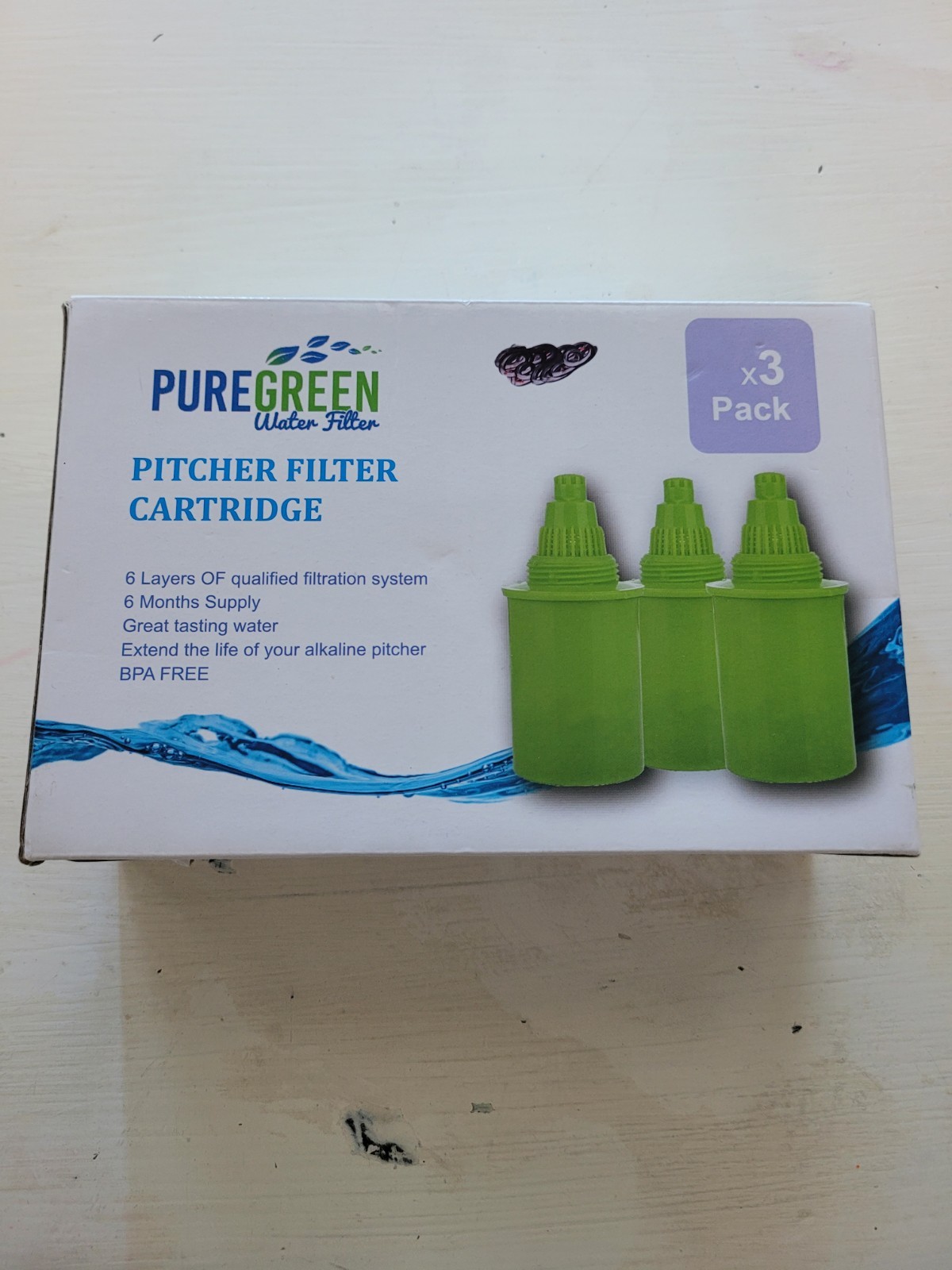 PURE GREEN Replacement Water Filters, for PURE GREEN Pitchers, 3-Pack