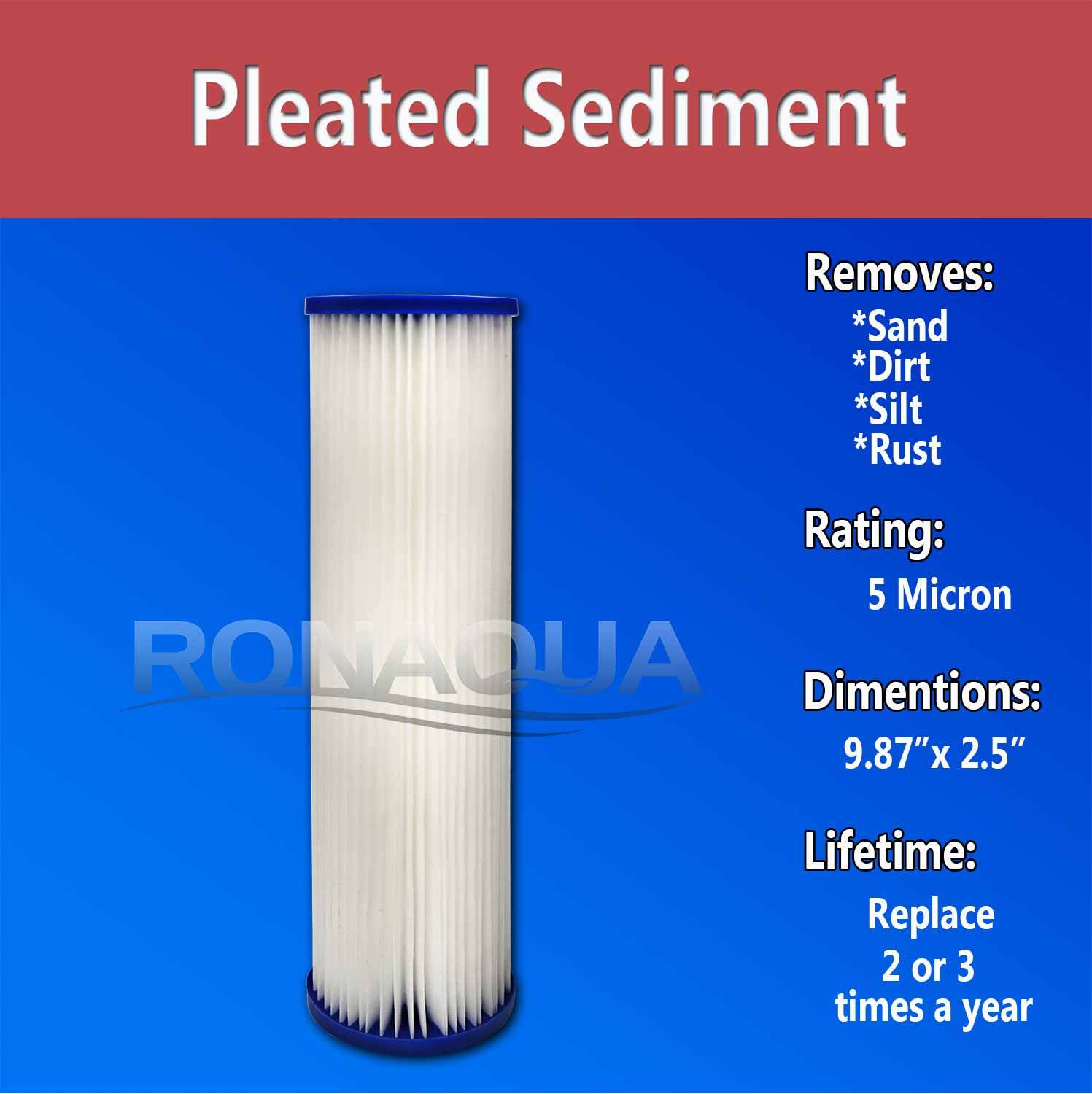 Pleated Sediment Water Filters 4 Washable 5 Micron Cartridges 9.87″x 2.5