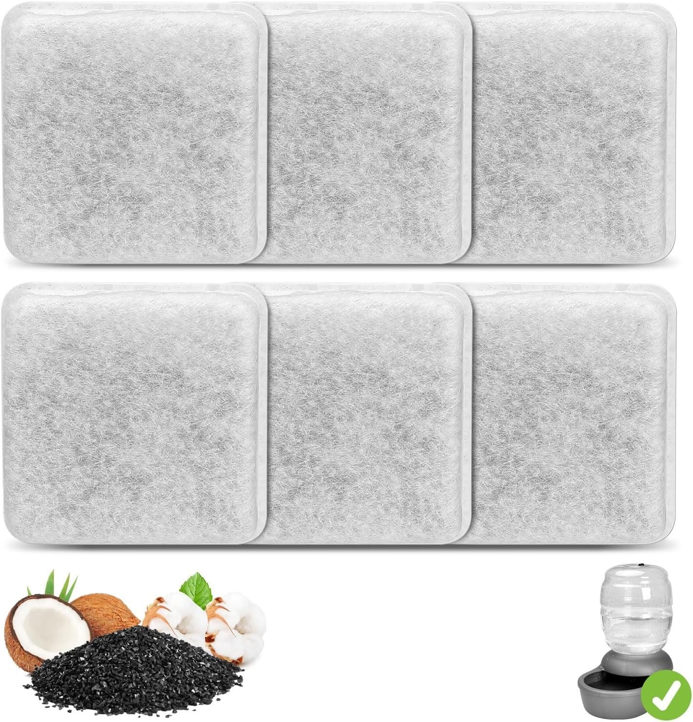 6 Pack Charcoal Replacement Filters for 0.5/1/2.5/4 GAL Gravity Waterer, Cat …