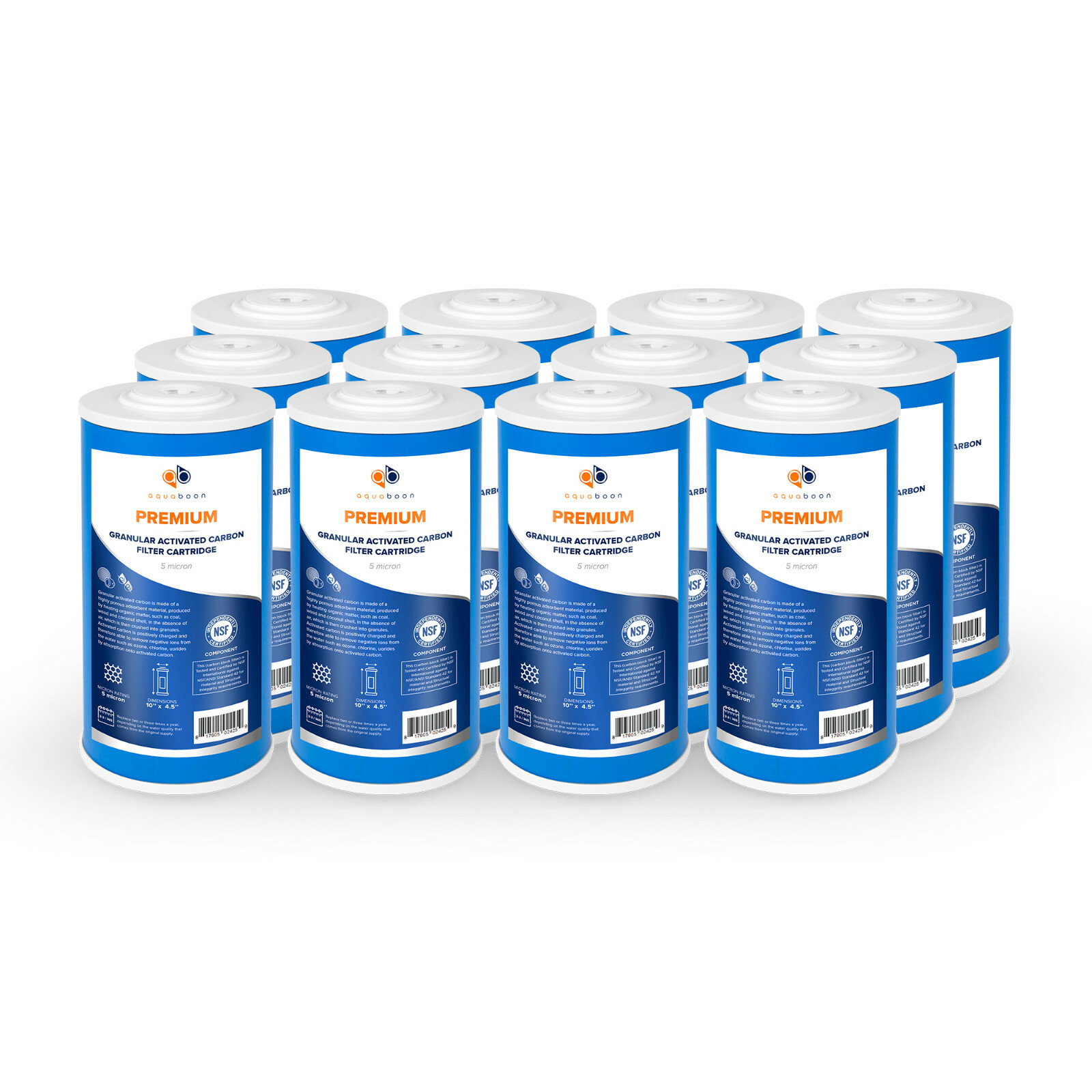 12PK Premium Aquaboon 5mic Big Blue GAC Carbon Water Filter Cartridge 10×4.5″