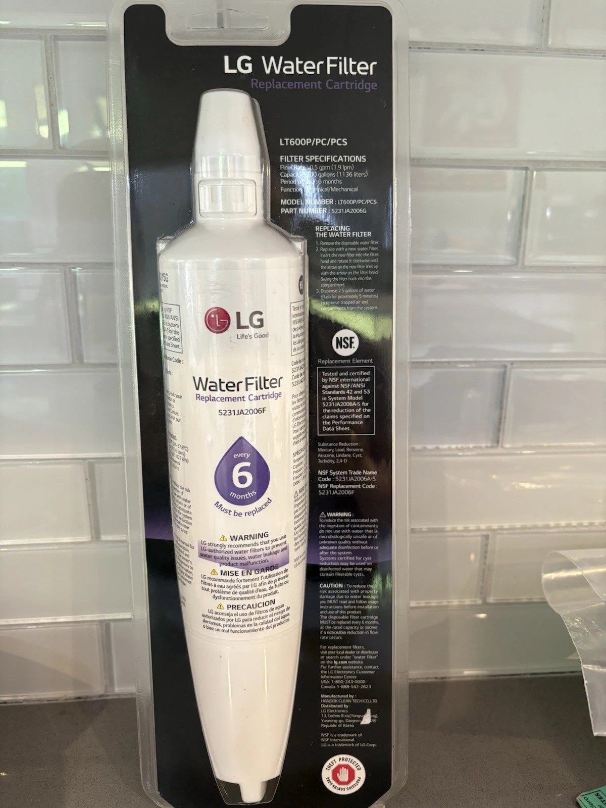 GENUINE LG LT600P/PC/PCS 5231JA2006F TWIST-IN REFRIGERATOR WATER FILTER~OEM