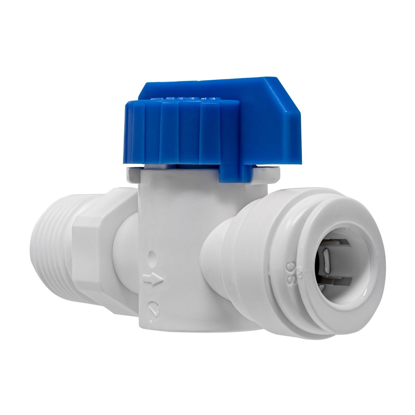 Quick connect in-line ball valve. 3/8″ quick connect x 3/8″ male thread.