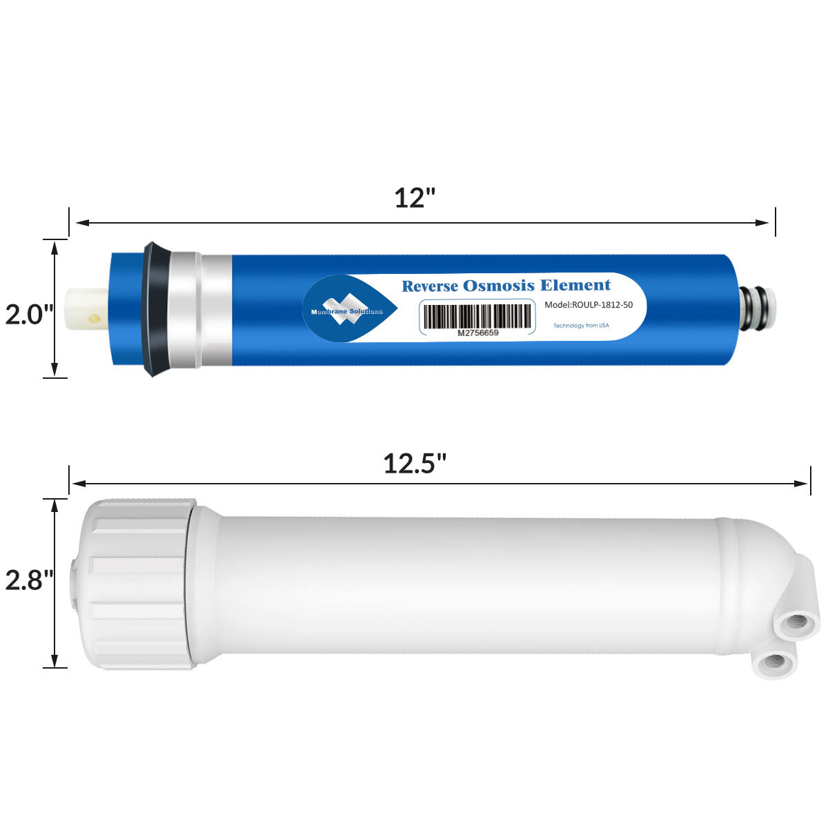 50 GPD RO Membrane Reverse Osmosis System Water Filter Housing+Fittings+Wrench