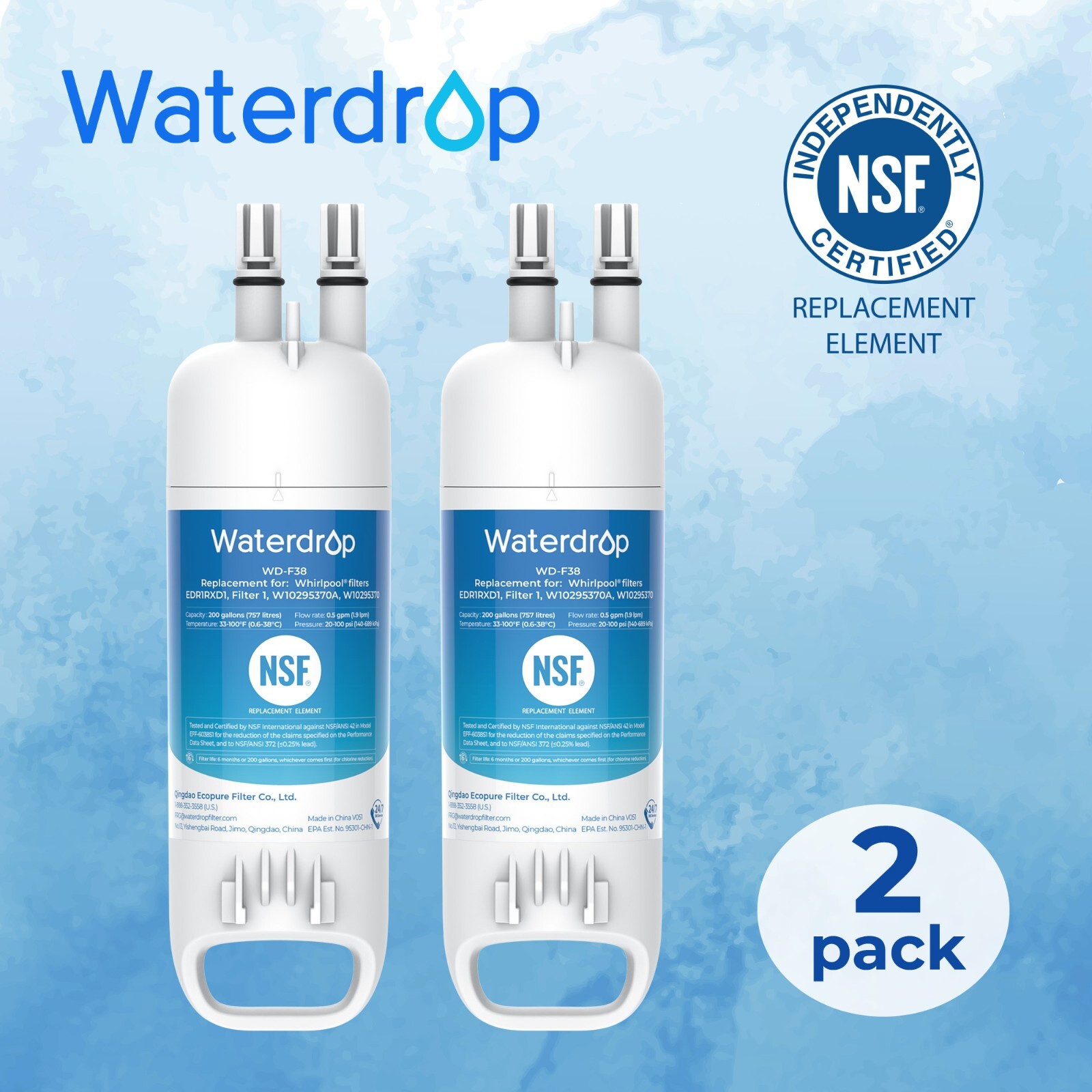 Waterdrop Refrigerator Filter, Replacement for Kenmore®46-9081, 46-9930, 2 Pack
