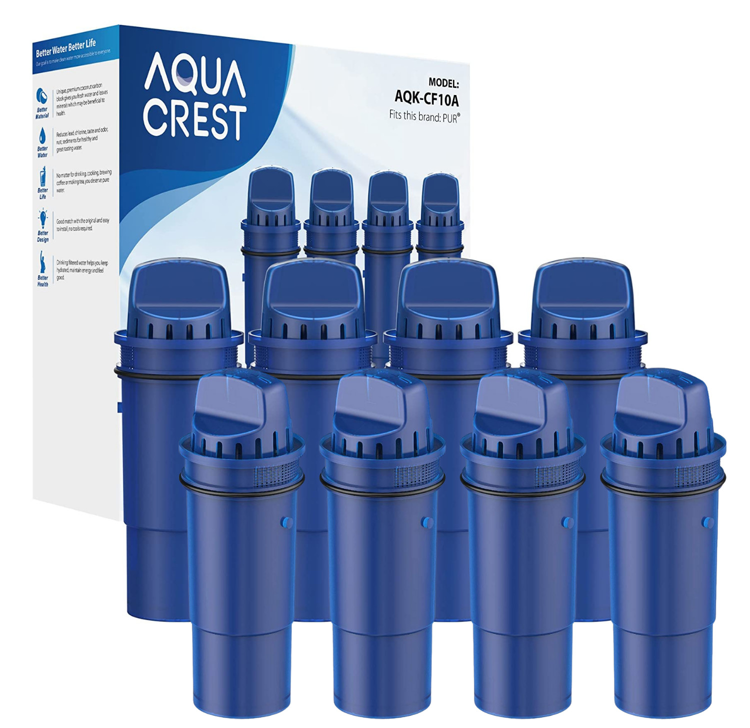 AQUA CREST AQK-950Z Pitcher Water Filter, Replacement for CRF-950Z, 8 Pack