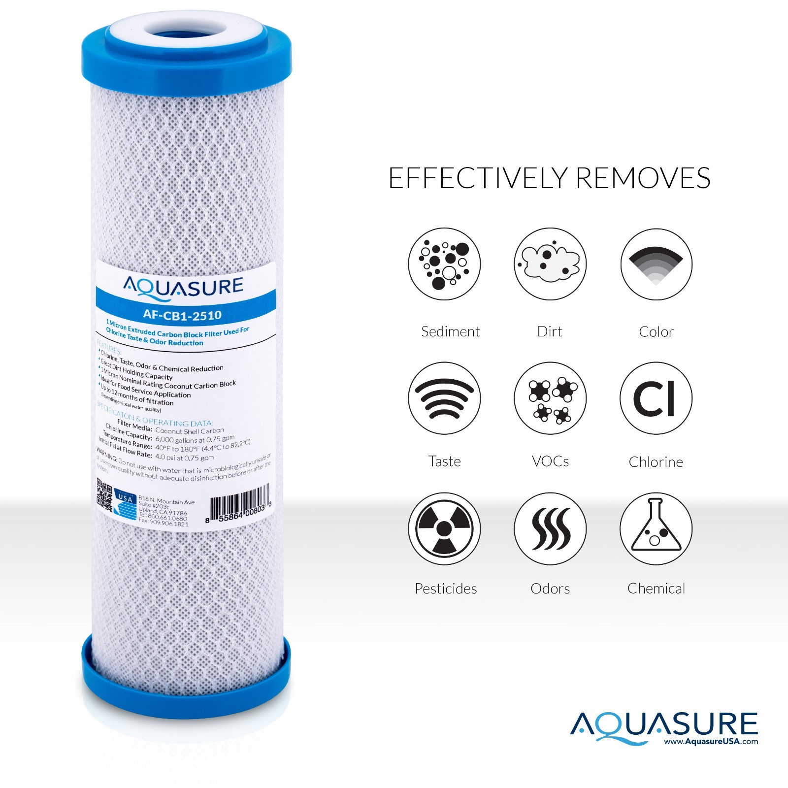 Aquasure Pioneer 1 Micron Coconut Shell Carbon Block Water Filter 10″ (10X)