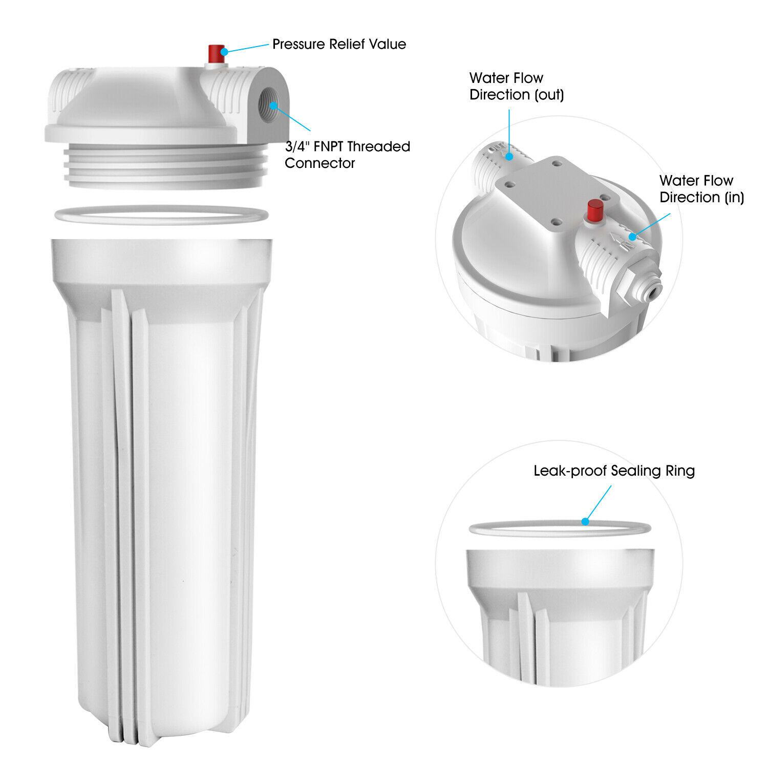 SimPure 20″ / 10″ Big Blue Whole House Water Filter Housing Filtration System RO