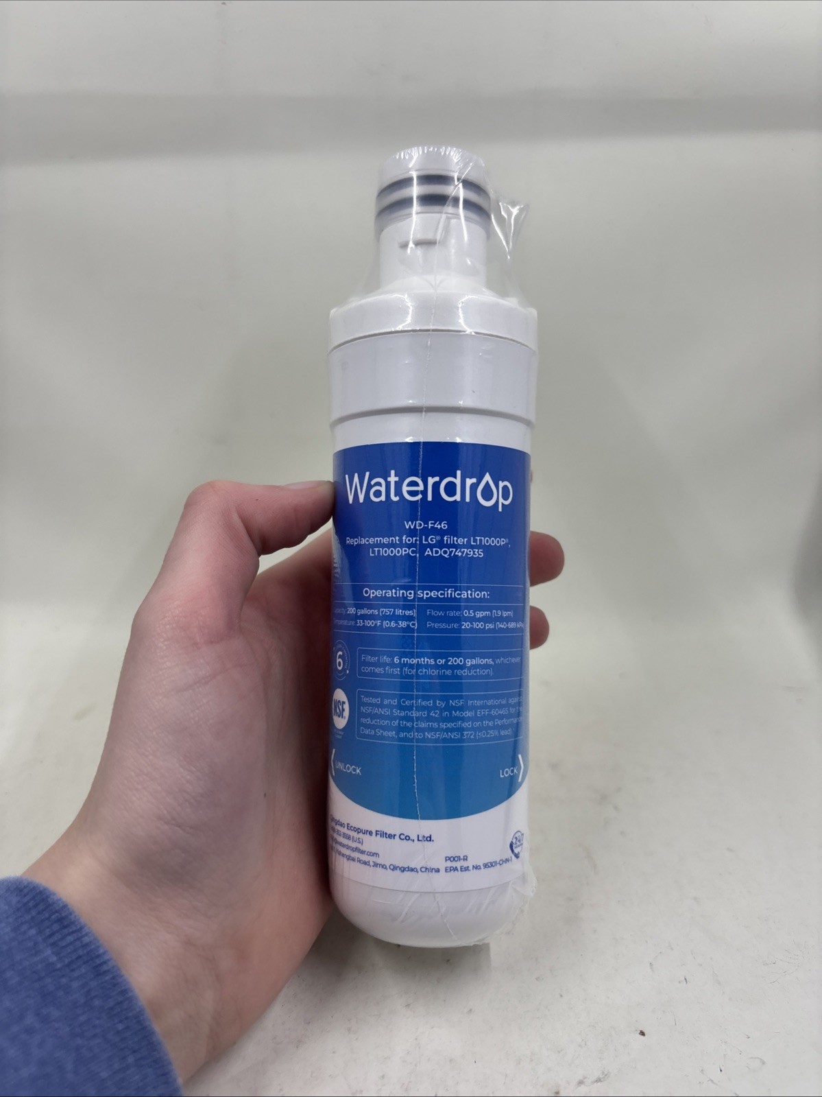 Waterdrop Replacement Refrigerator Water Filter WD-F46 for LG LT1000