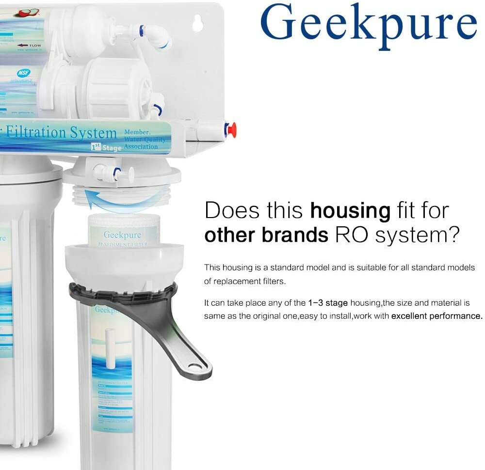 Geekpure 10″ Reverse Osmosis Filter Housing fit 2.5″ x 10″ Filters -1/4″ NPT
