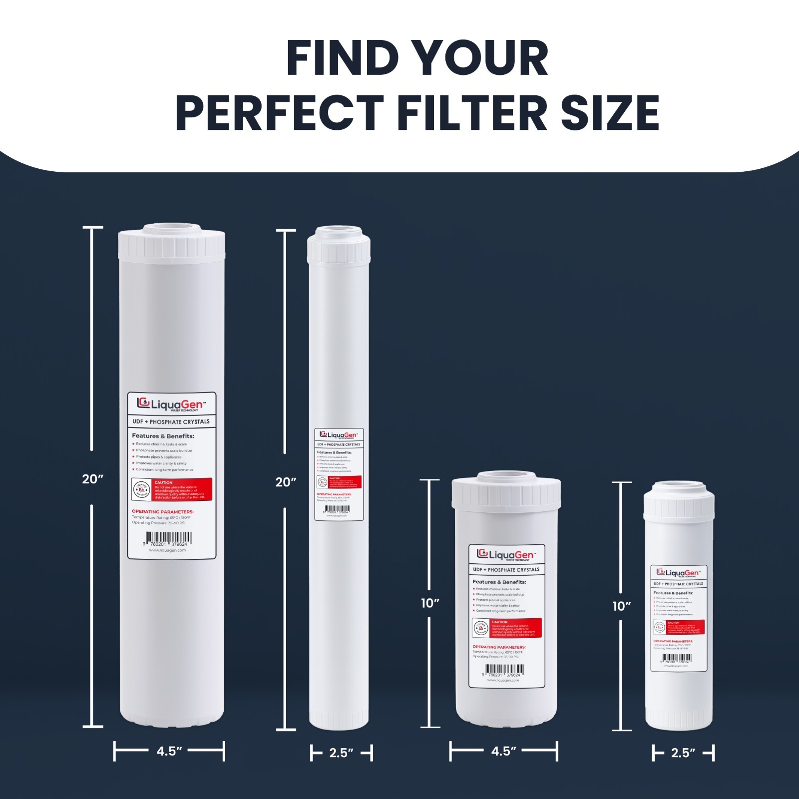 LiquaGen 4.5″ x 10″ GAC/UDF + Phosphate Crystals Cartridge – Scale Reduction